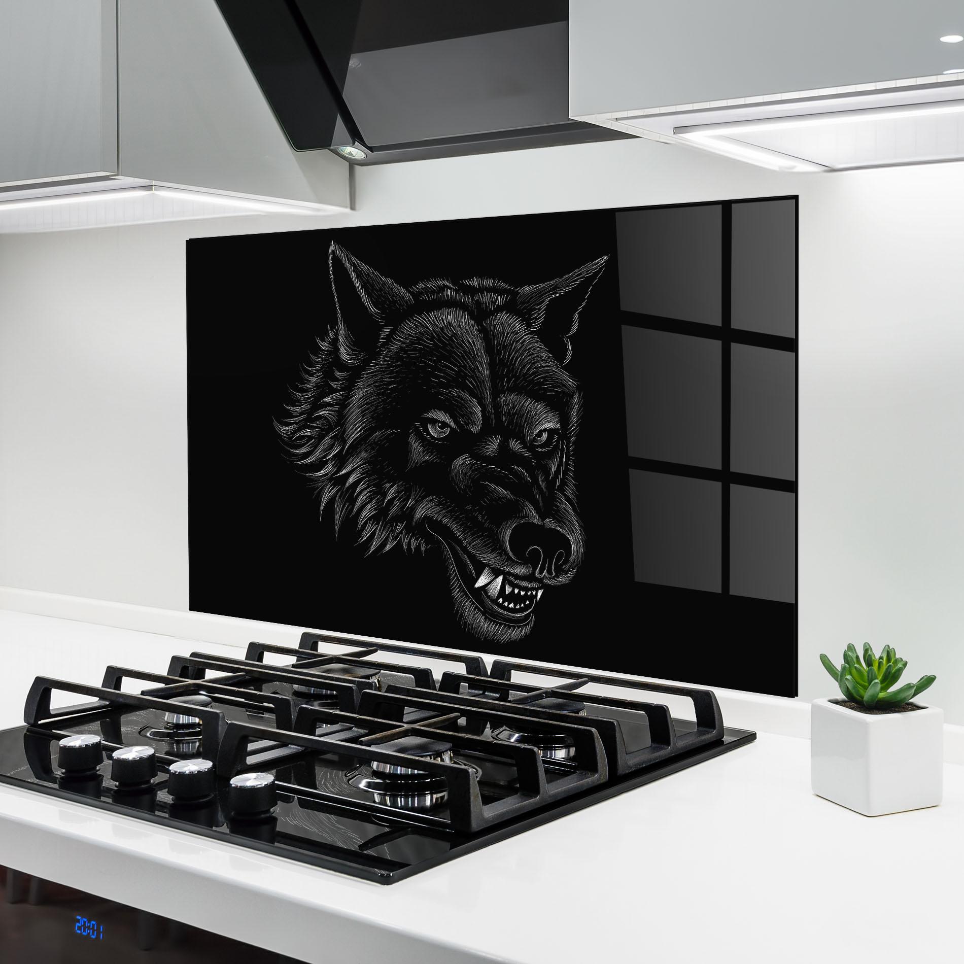 Panel Szklany do Kuchni Angry Wolf Face mockup 6