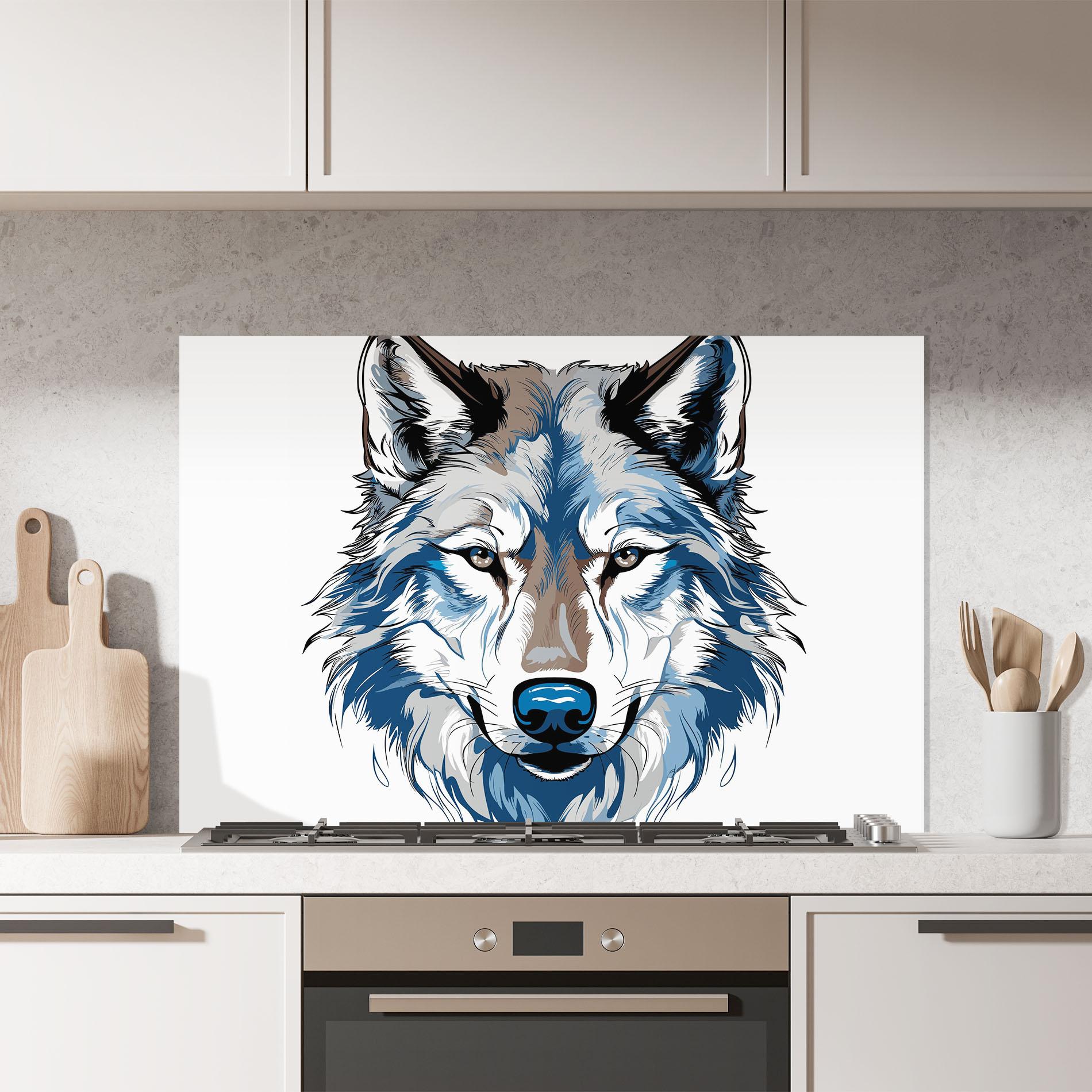 Panel Szklany do Kuchni Blue Wolf Head mockup 7
