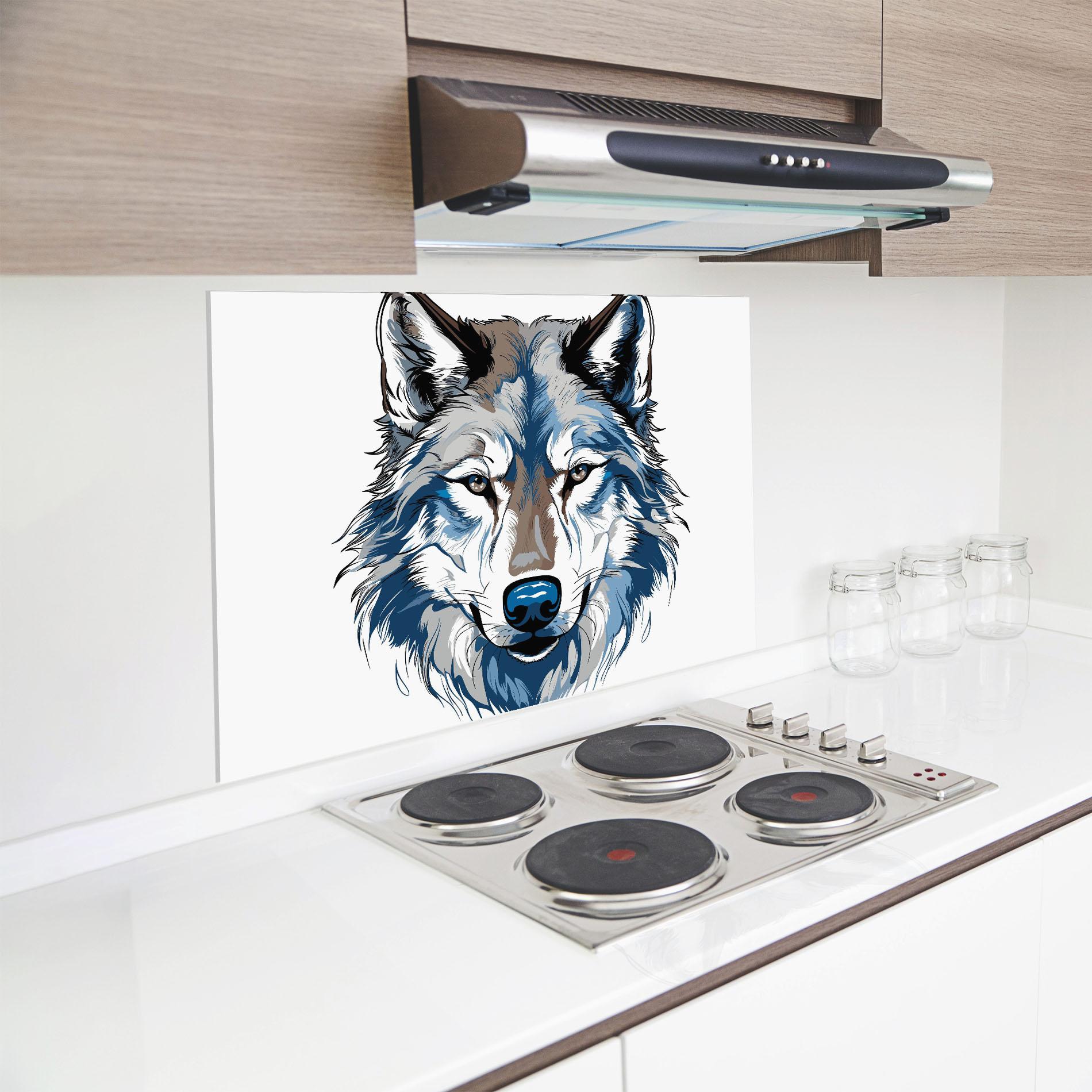 Panel Szklany do Kuchni Blue Wolf Head mockup 8