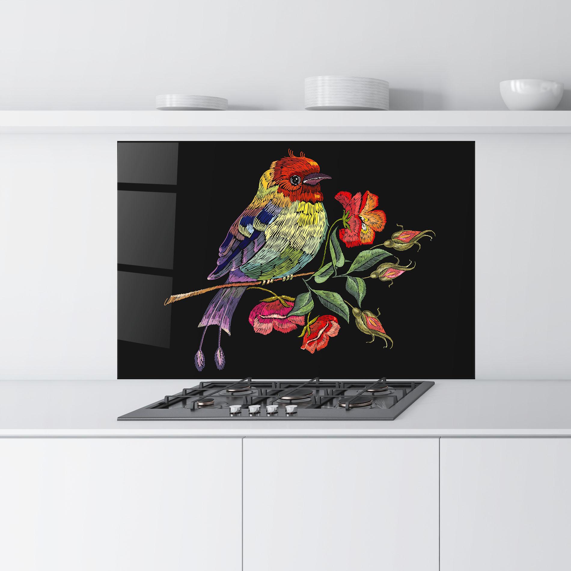 Panel Szklany do Kuchni Embroidery Pretty Bird mockup 9