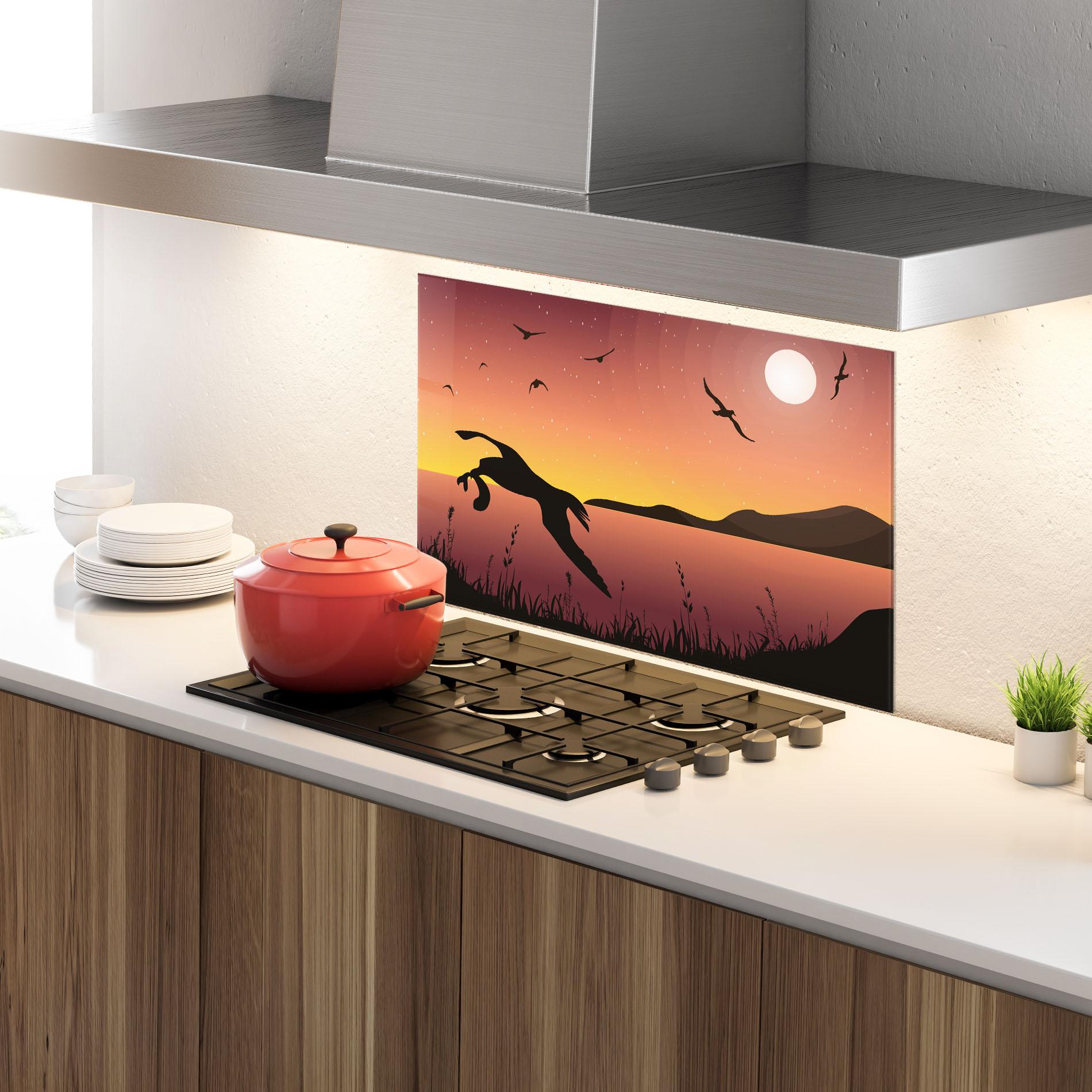 Panel Szklany do Kuchni Birds Fishing mockup 4