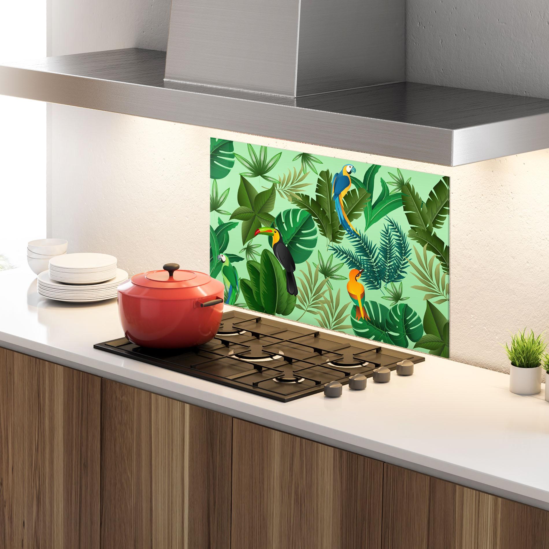 Panel Szklany do Kuchni Green Jungle Birds mockup 4