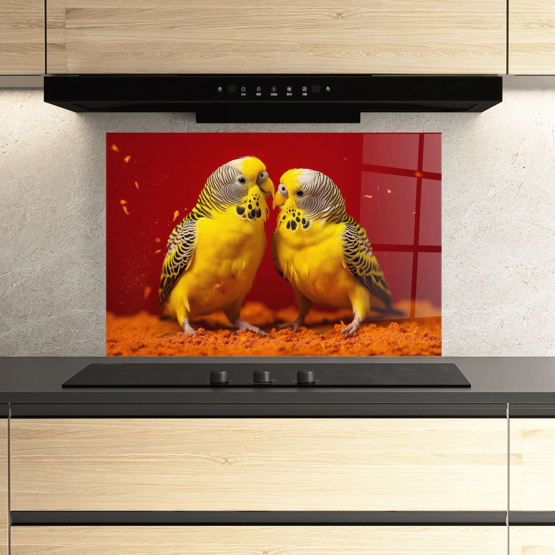 Panel Szklany do Kuchni Cute Yellow Birds mockup 3