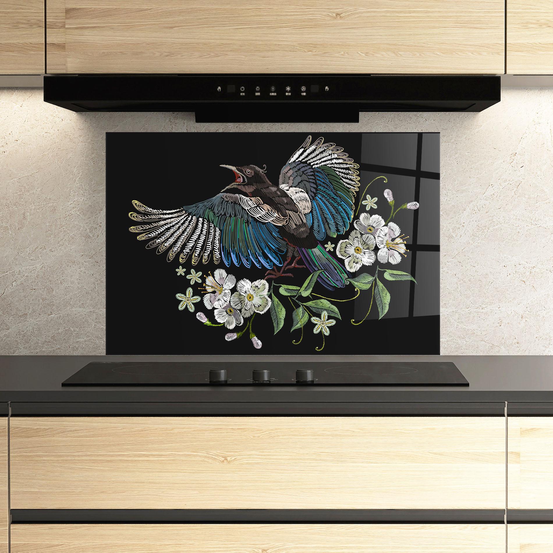 Panel Szklany do Kuchni Embroidery Bird mockup 3