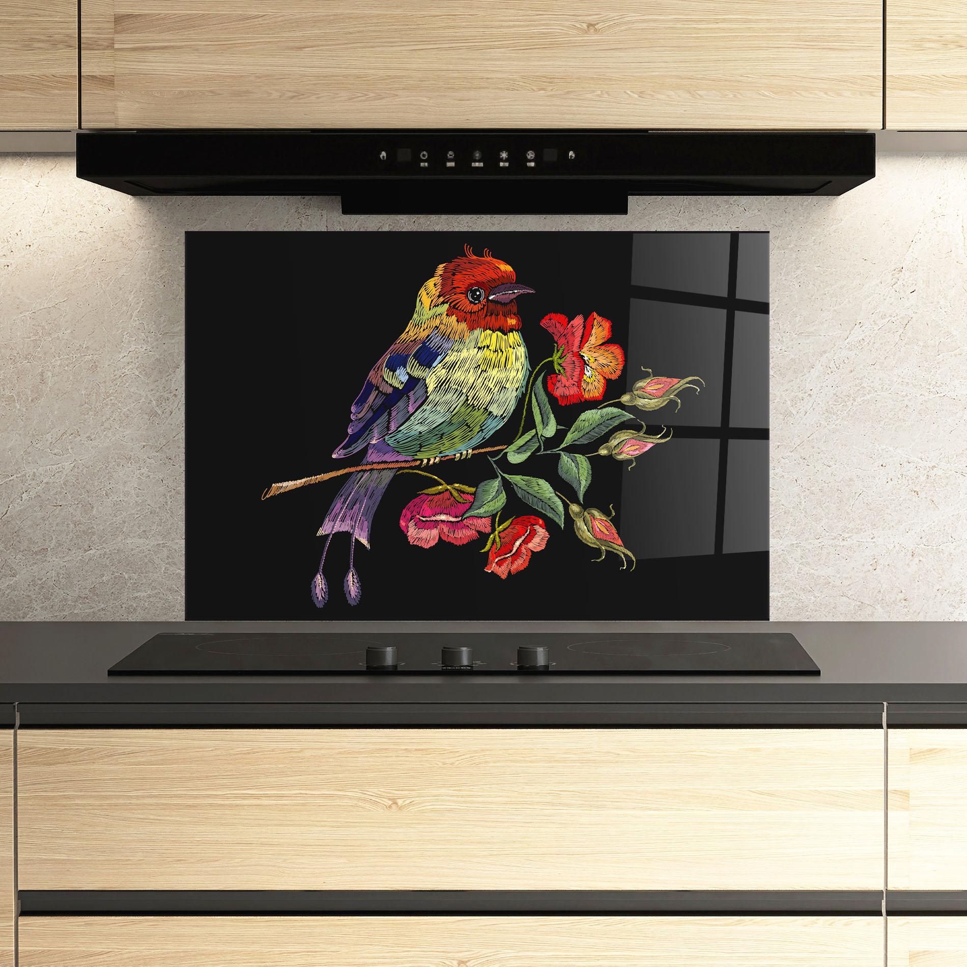 Panel Szklany do Kuchni Embroidery Pretty Bird mockup 3