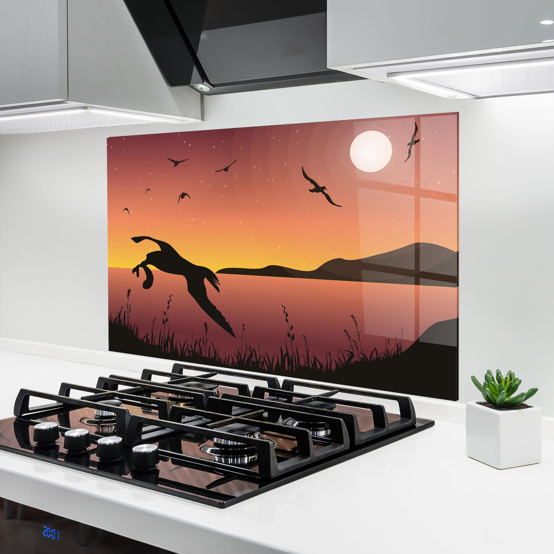 Panel Szklany do Kuchni Birds Fishing mockup 6