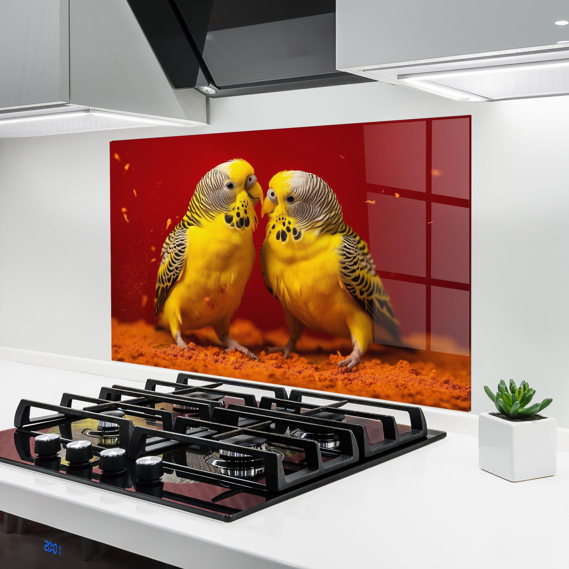 Panel Szklany do Kuchni Cute Yellow Birds mockup 6