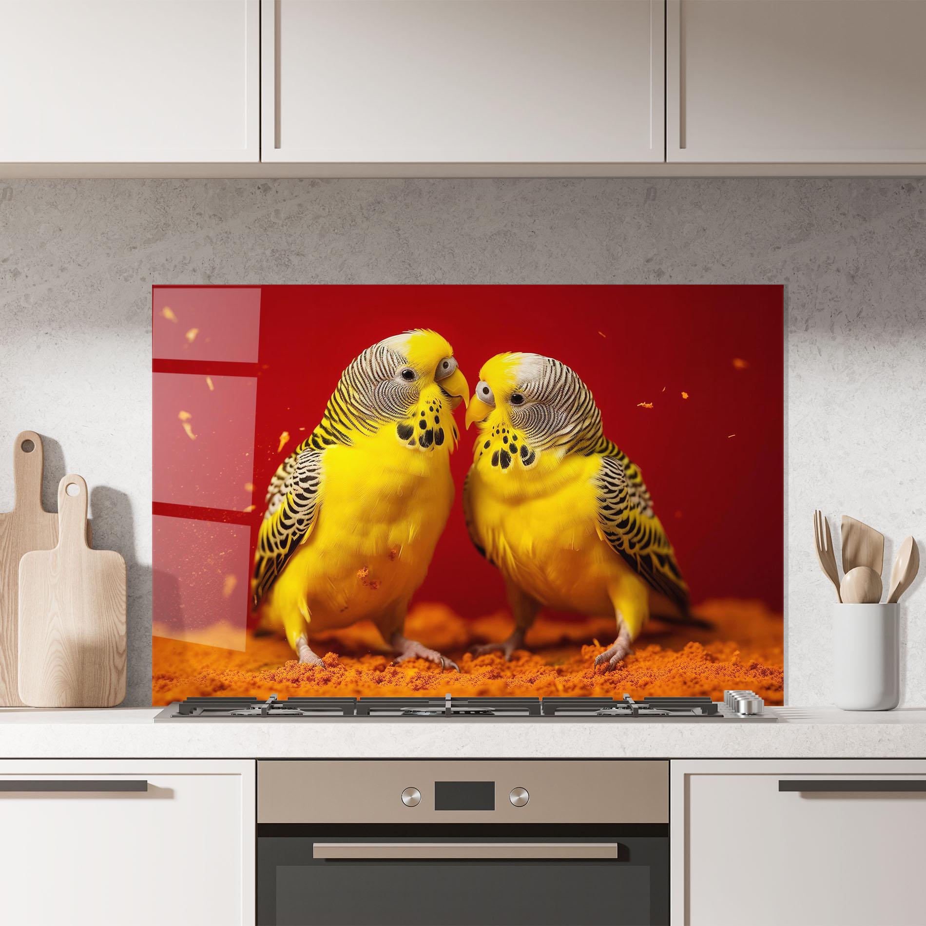 Panel Szklany do Kuchni Cute Yellow Birds mockup 7
