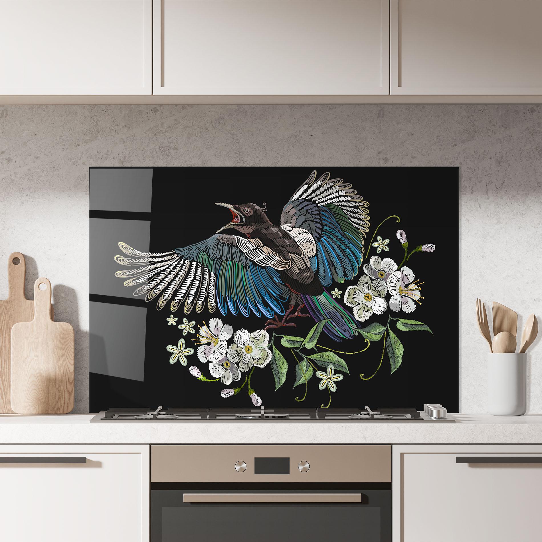 Panel Szklany do Kuchni Embroidery Bird mockup 7