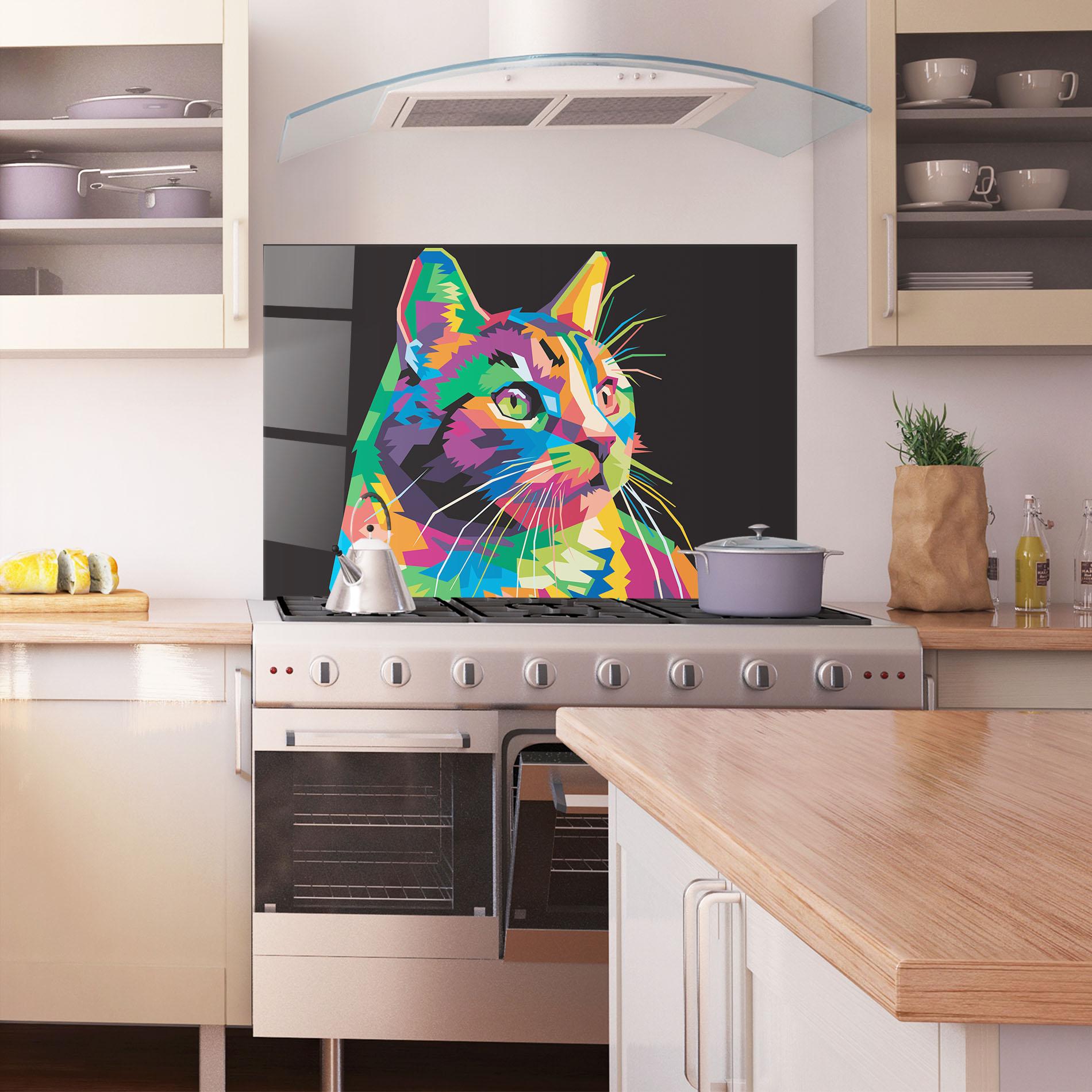 Panel Szklany do Kuchni Color Mix Cat mockup 1