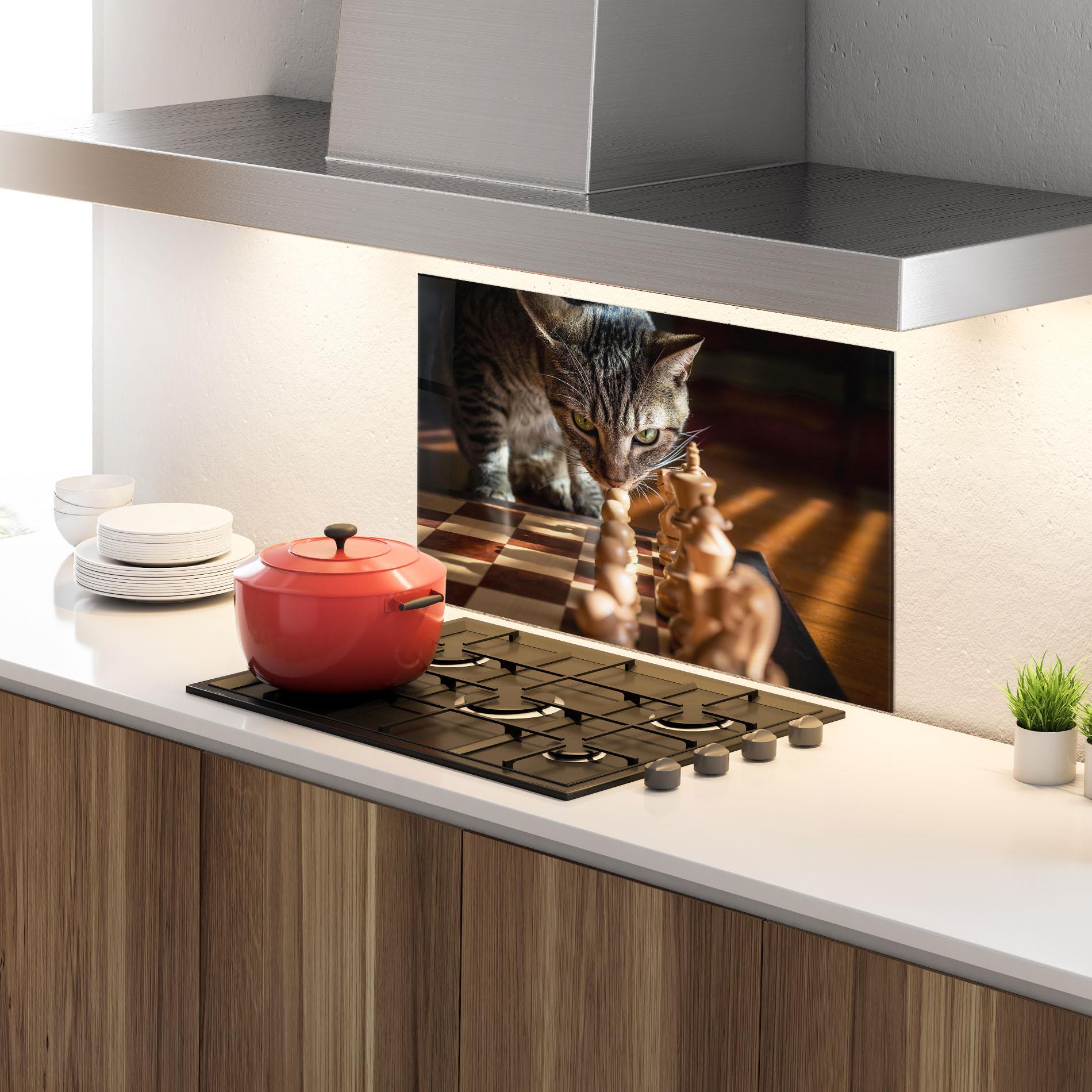 Panel Szklany do Kuchni Chess Cat mockup 4