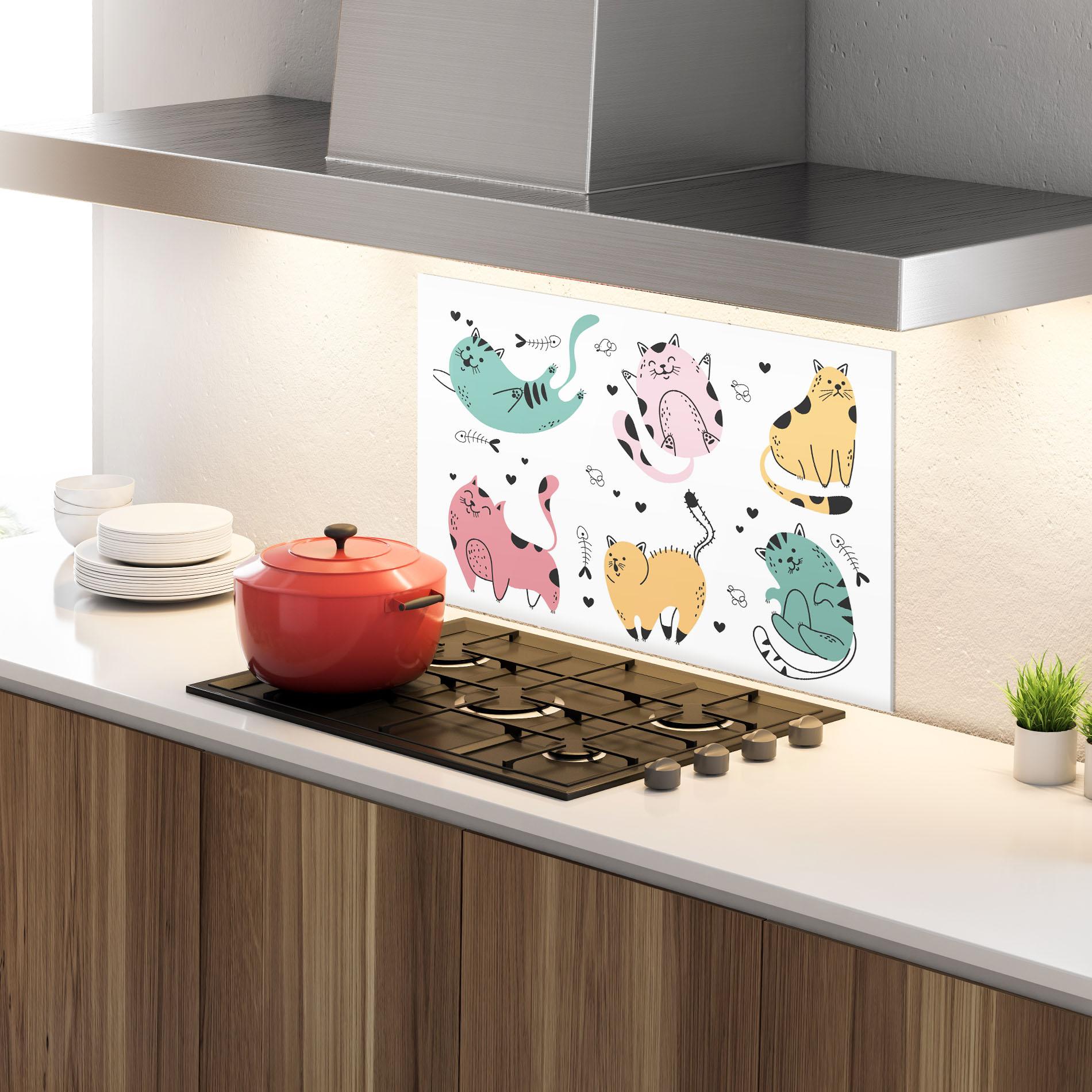 Panel Szklany do Kuchni Doodle Cat mockup 4