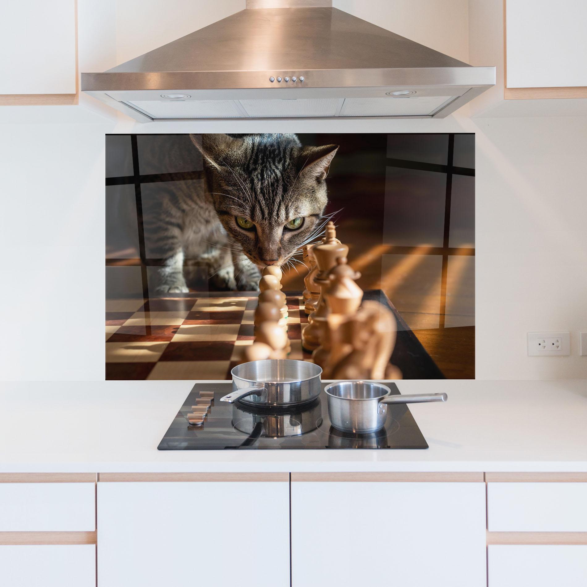 Panel Szklany do Kuchni Chess Cat mockup 5