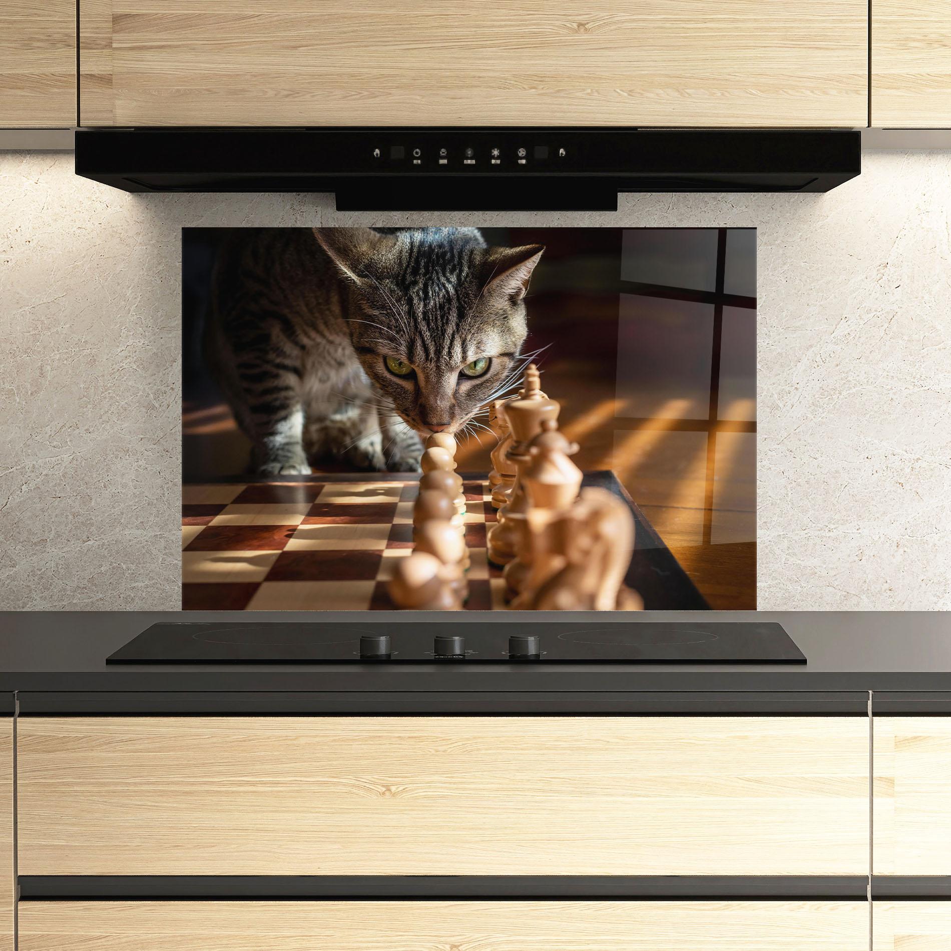 Panel Szklany do Kuchni Chess Cat mockup 3