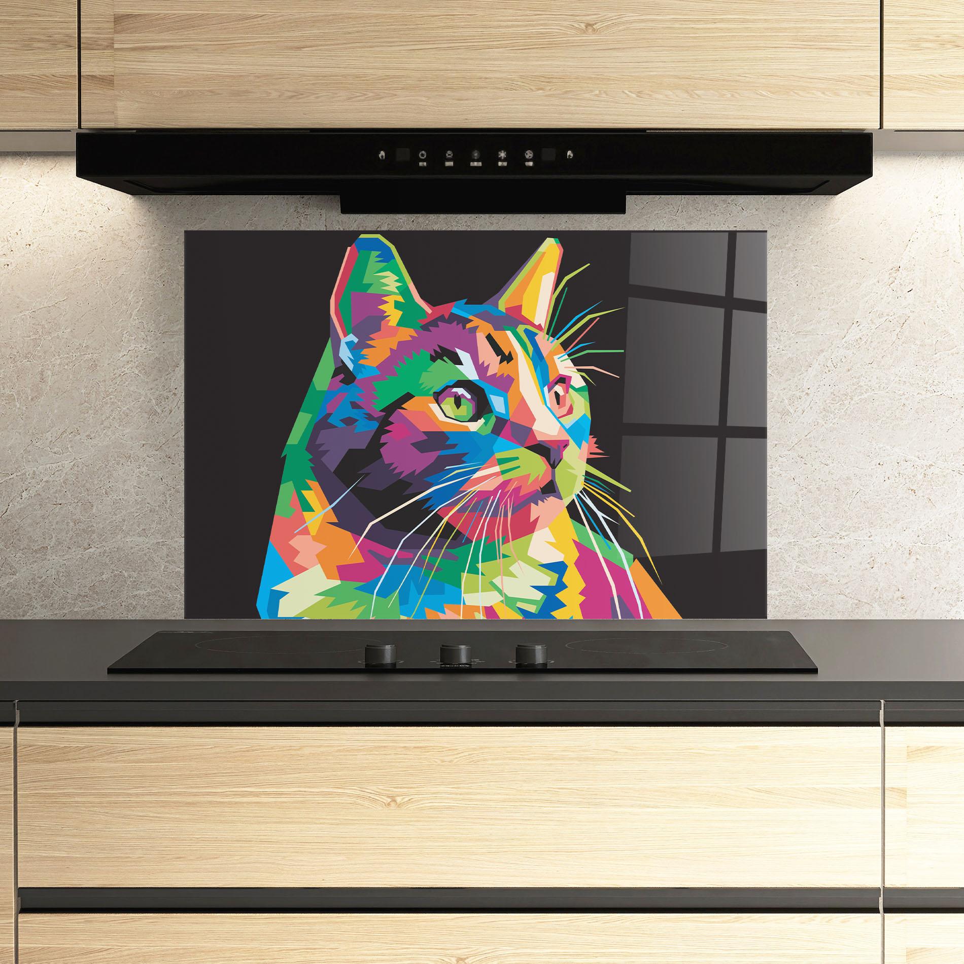 Panel Szklany do Kuchni Color Mix Cat mockup 3