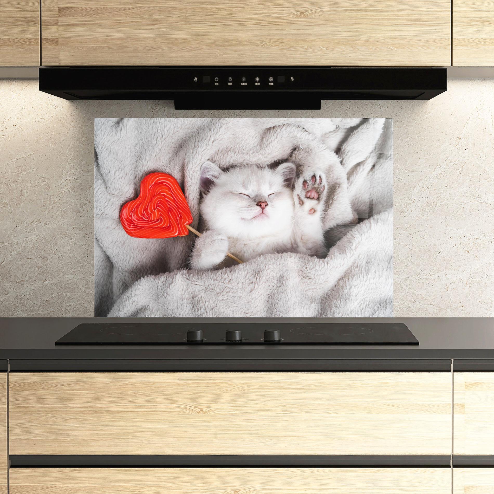 Panel Szklany do Kuchni Small White Kitten mockup 3