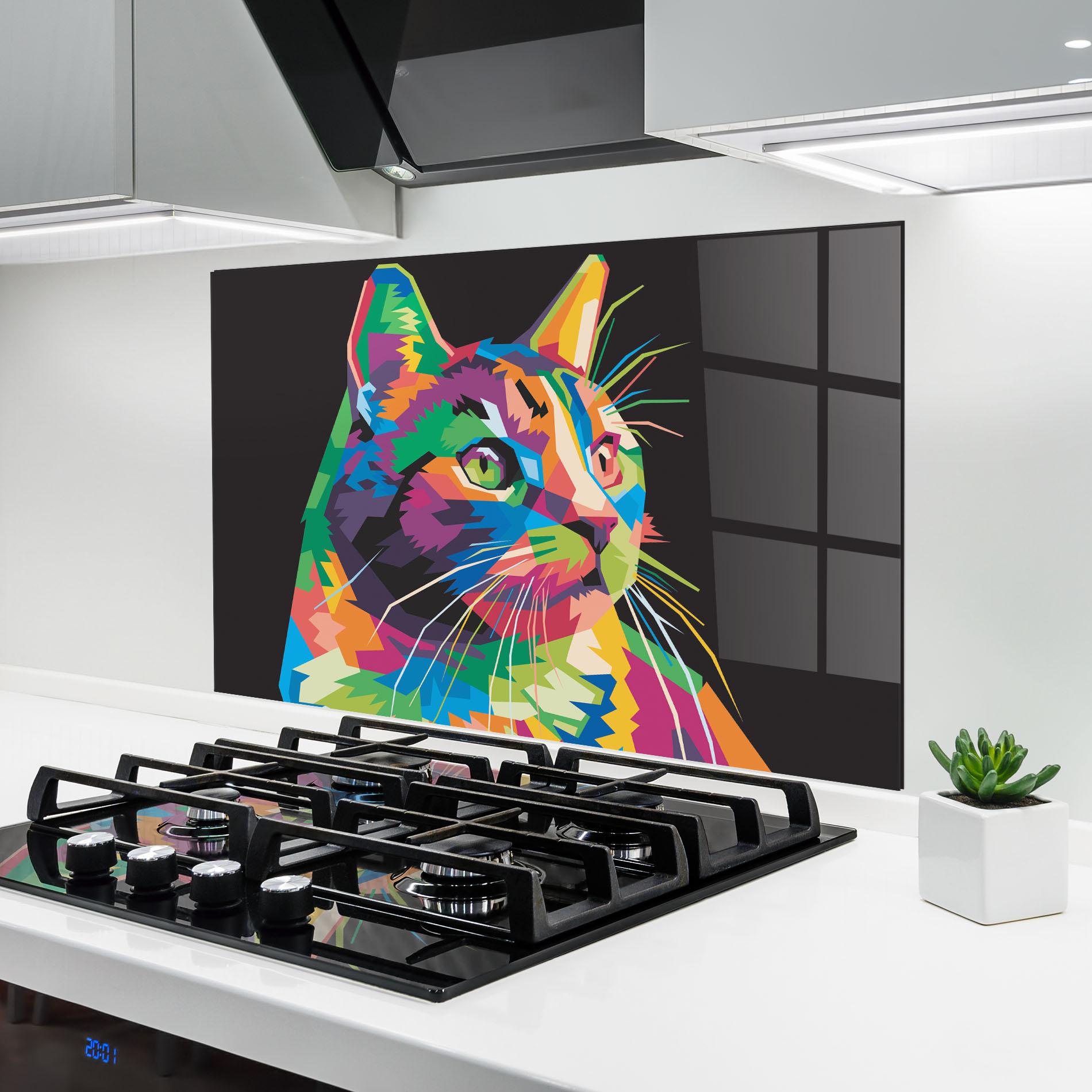 Panel Szklany do Kuchni Color Mix Cat mockup 6