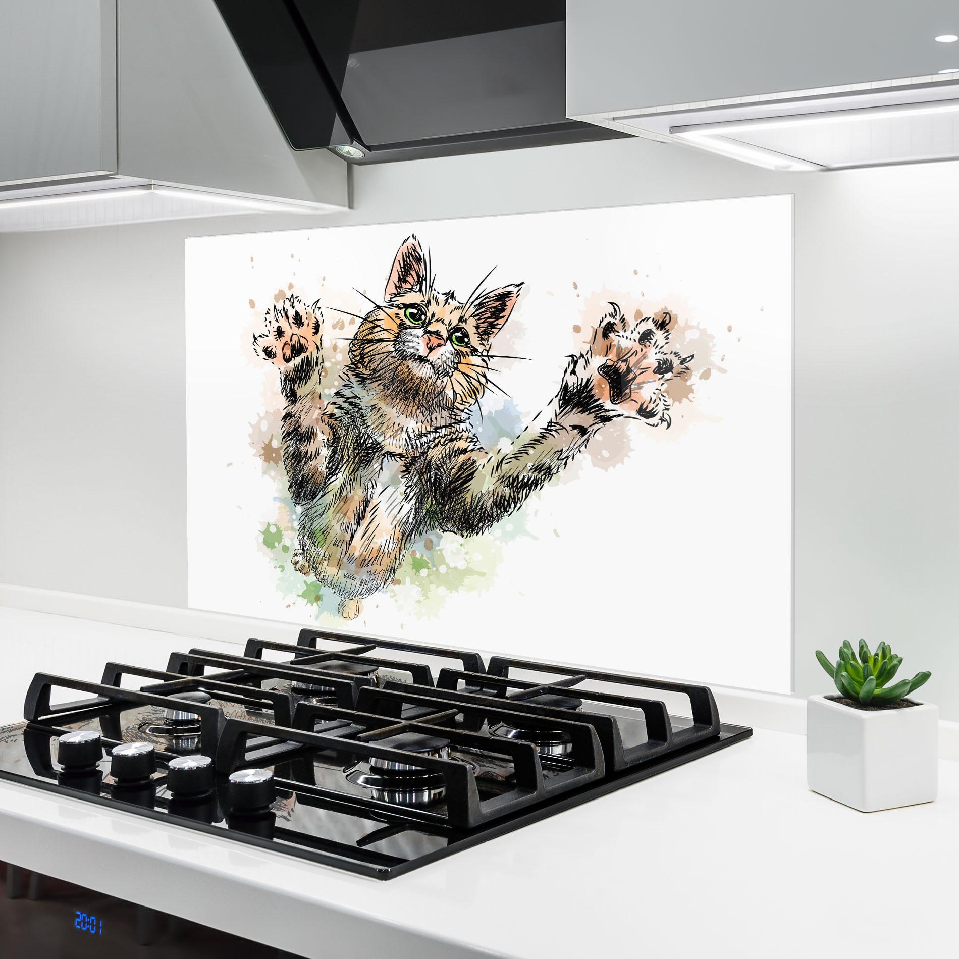 Panel Szklany do Kuchni Orange Cat Splash mockup 6