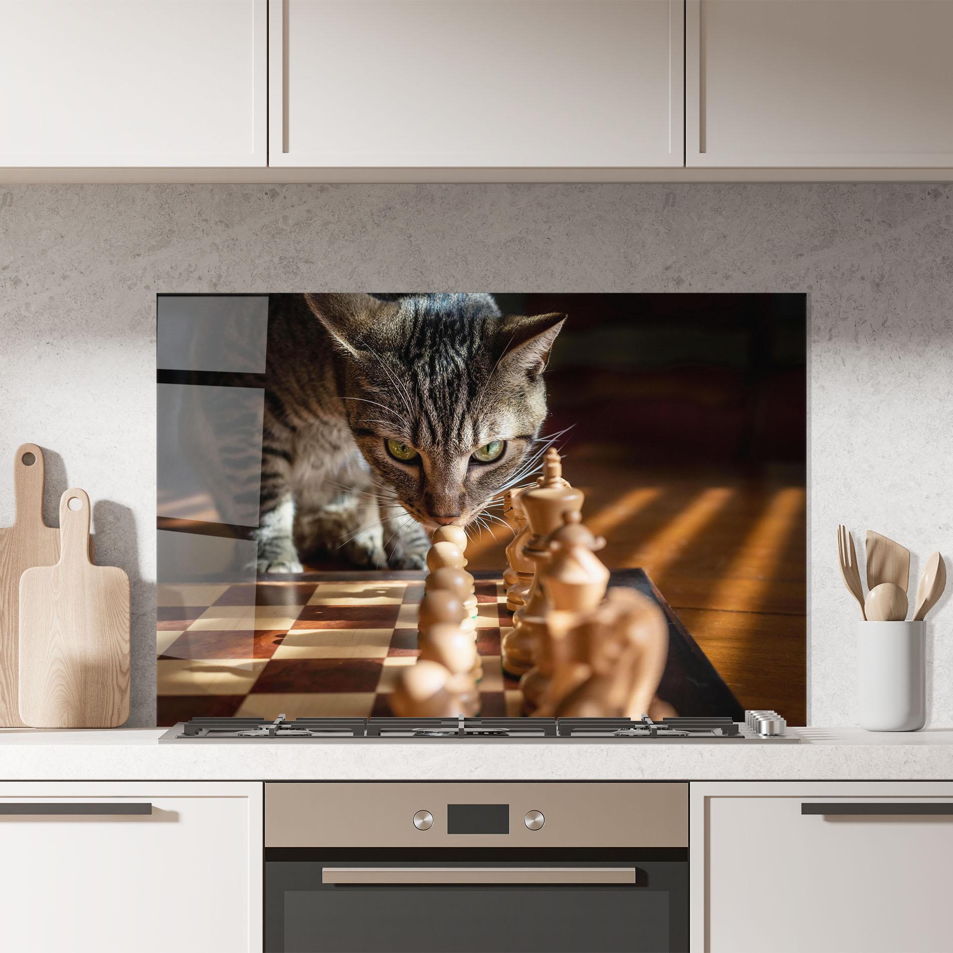 Panel Szklany do Kuchni Chess Cat mockup 7