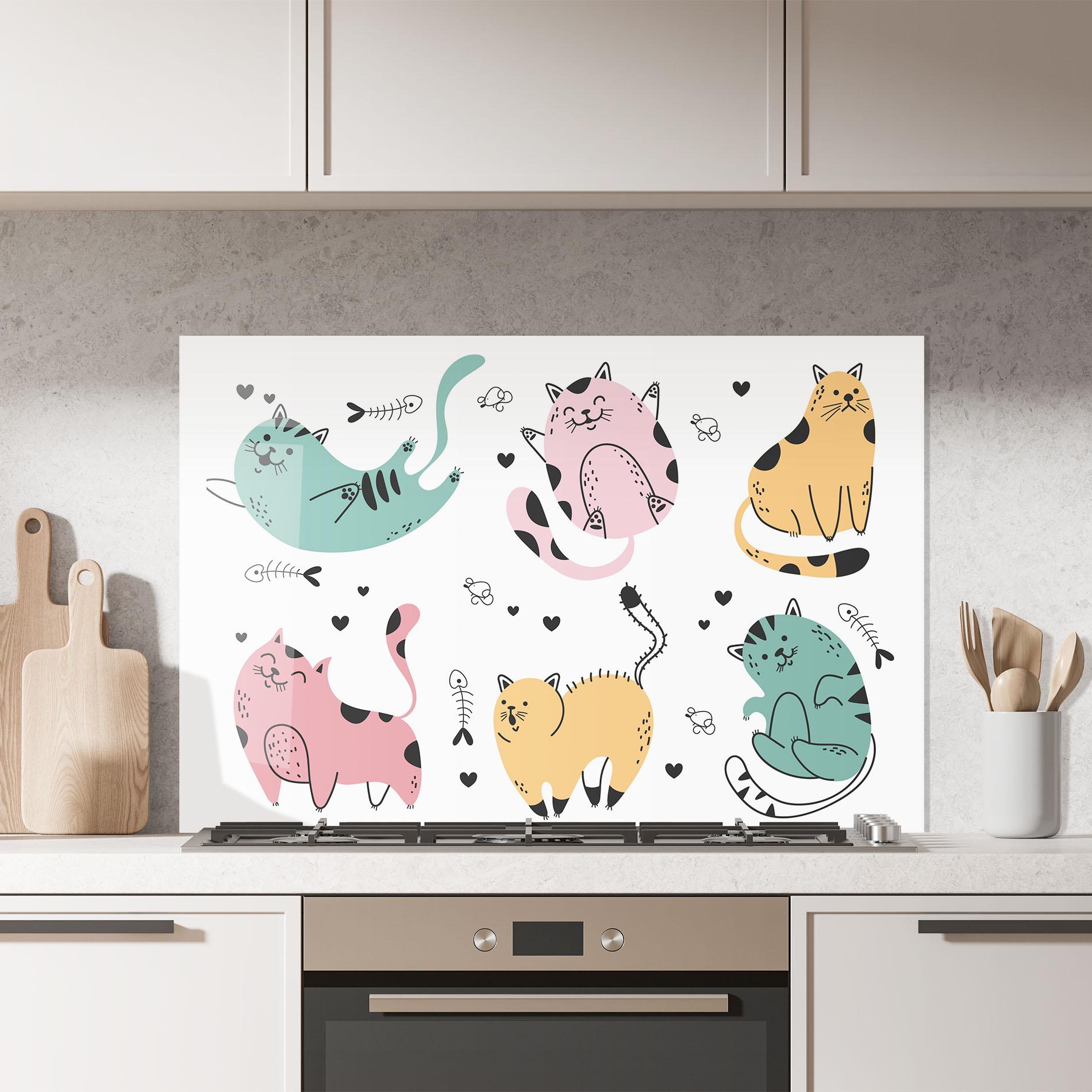 Panel Szklany do Kuchni Doodle Cat mockup 7