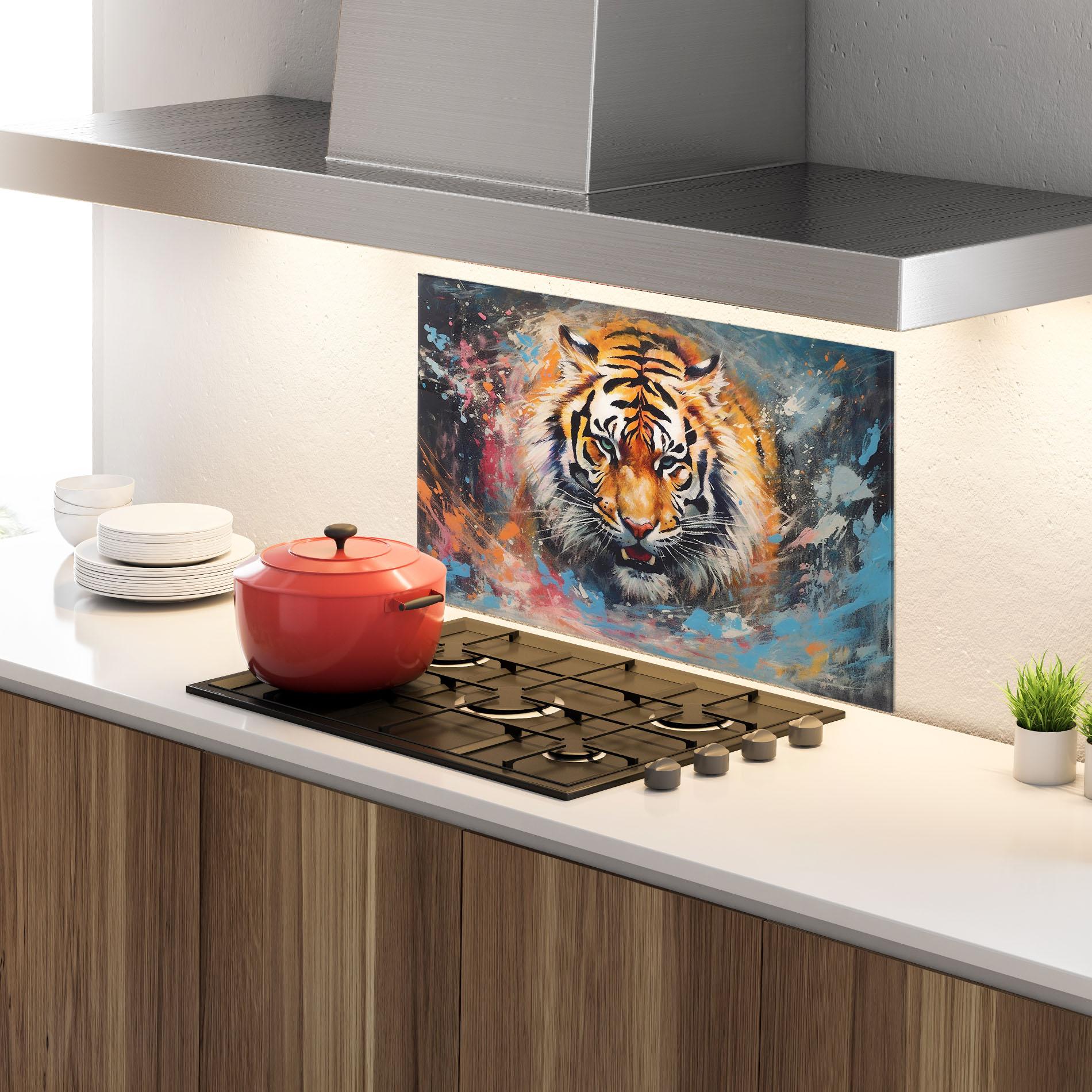 Panel Szklany do Kuchni Orange Tiger Painting mockup 4