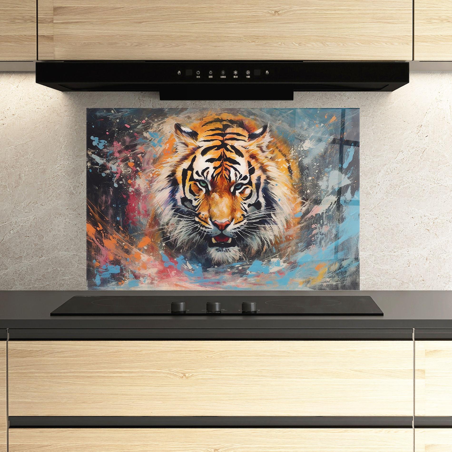 Panel Szklany do Kuchni Orange Tiger Painting mockup 3