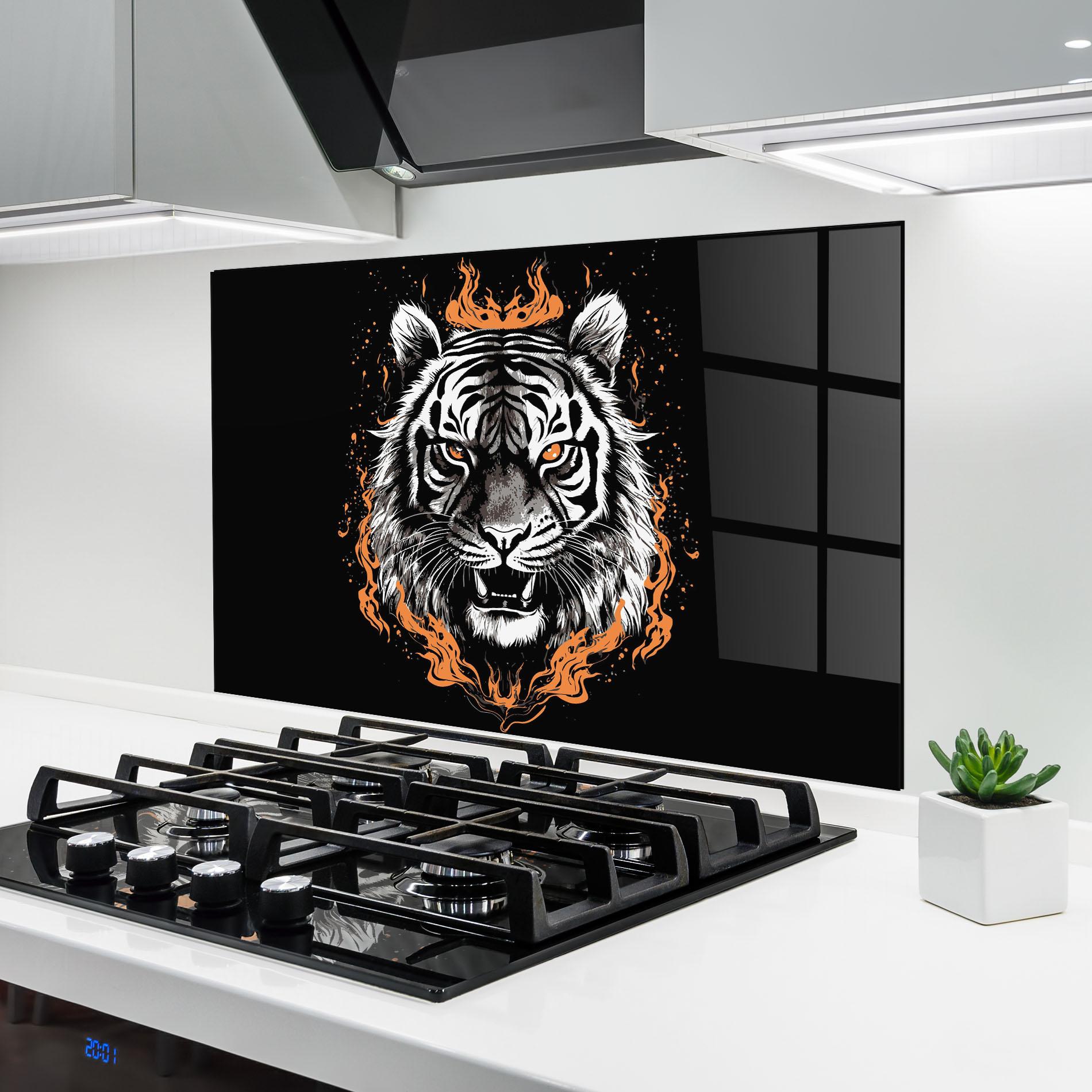 Panel Szklany do Kuchni Fire Tiger mockup 6