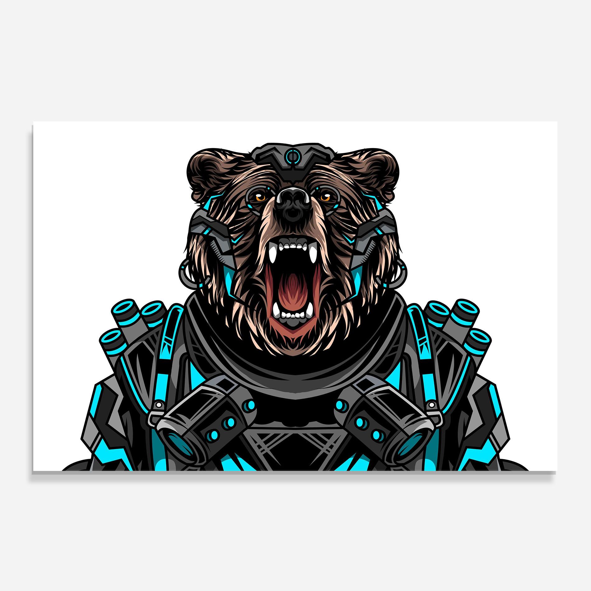 Panel Szklany do Kuchni Cyborg Bear mockup 0