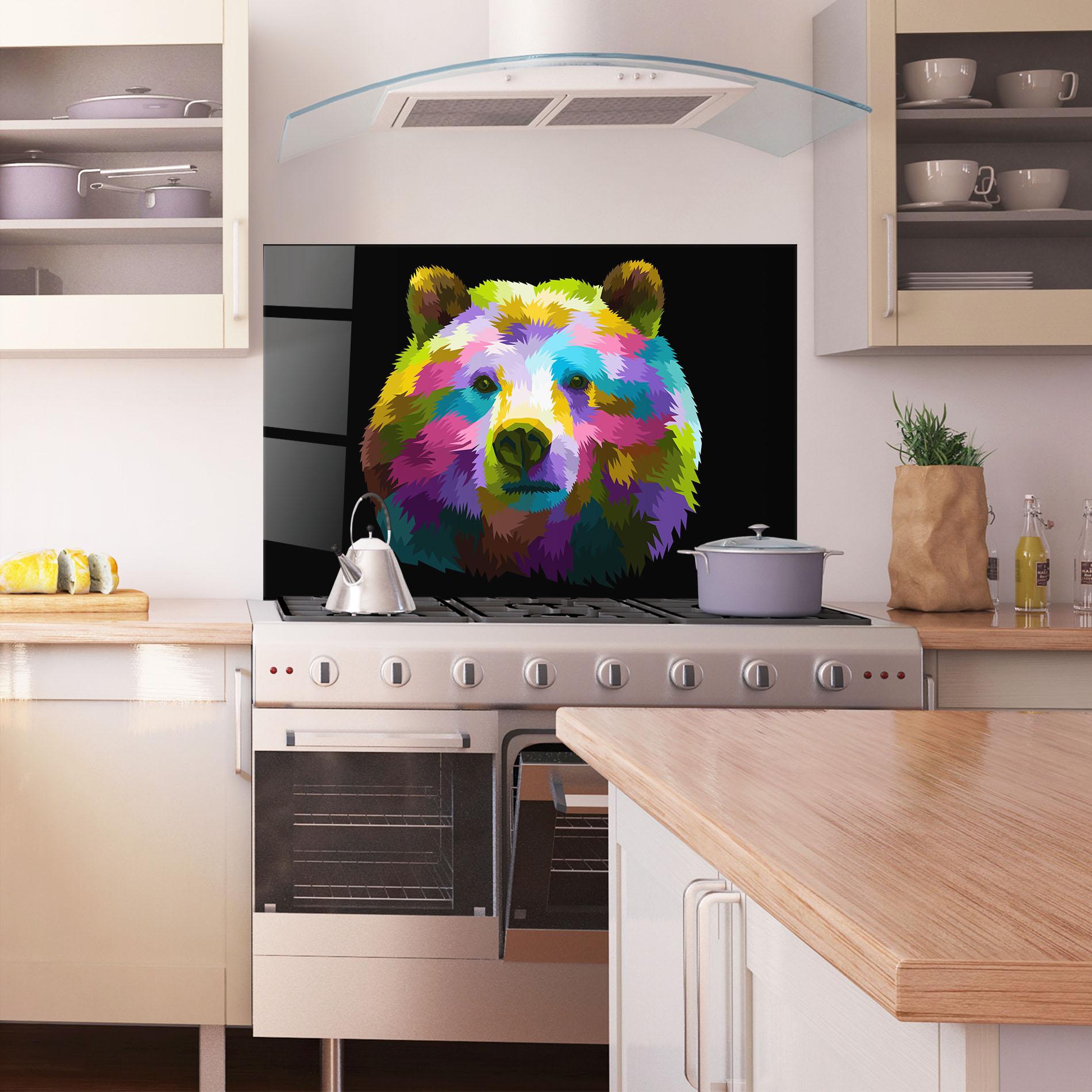 Panel Szklany do Kuchni Colorful Bear Head mockup 1