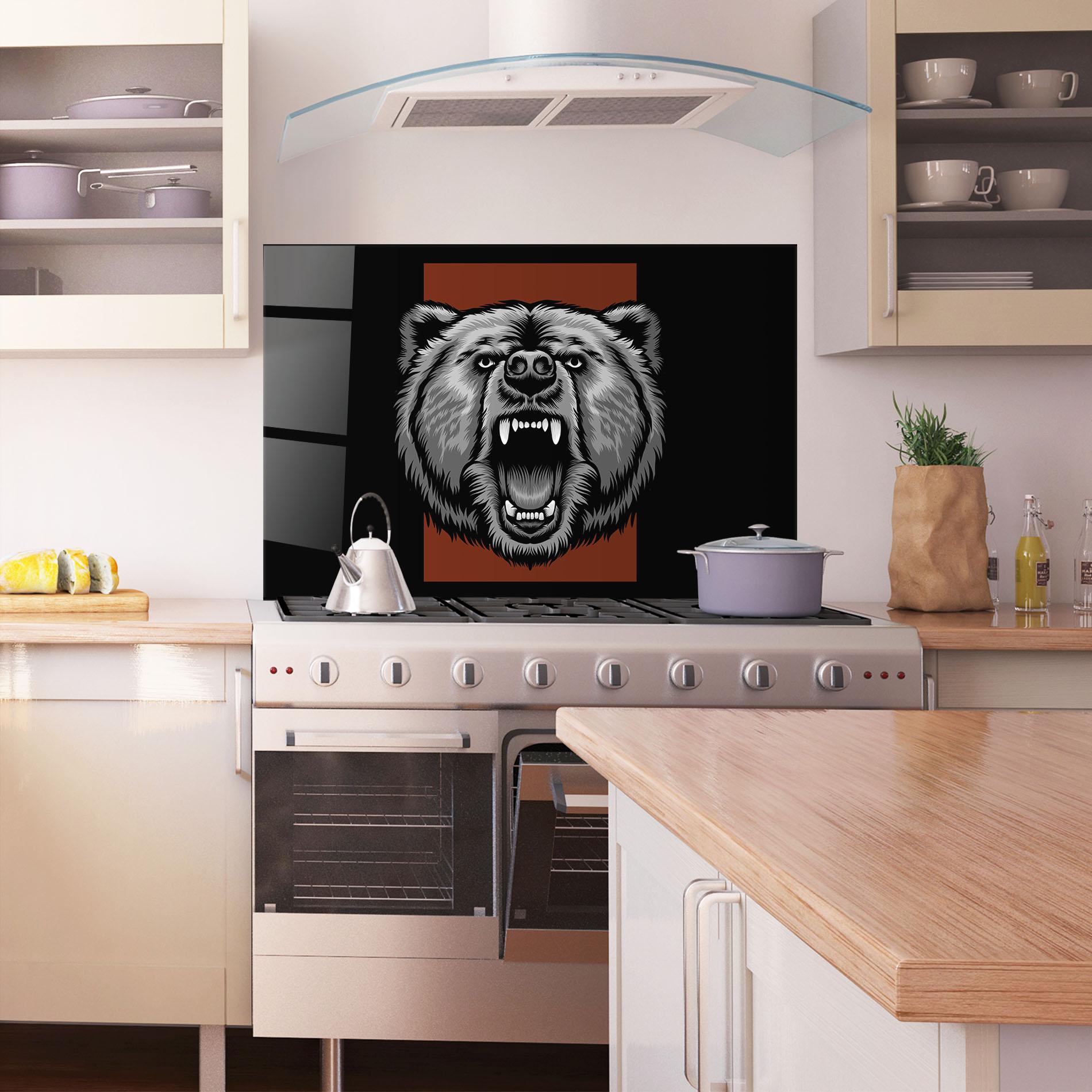 Panel Szklany do Kuchni Grey Bear Head mockup 1