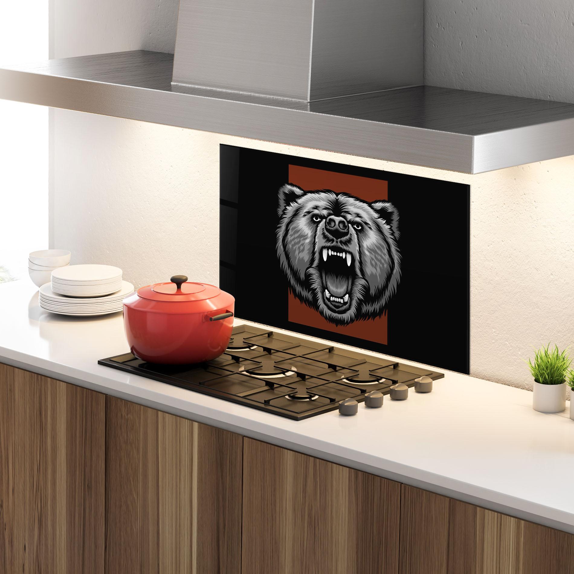 Panel Szklany do Kuchni Grey Bear Head mockup 4