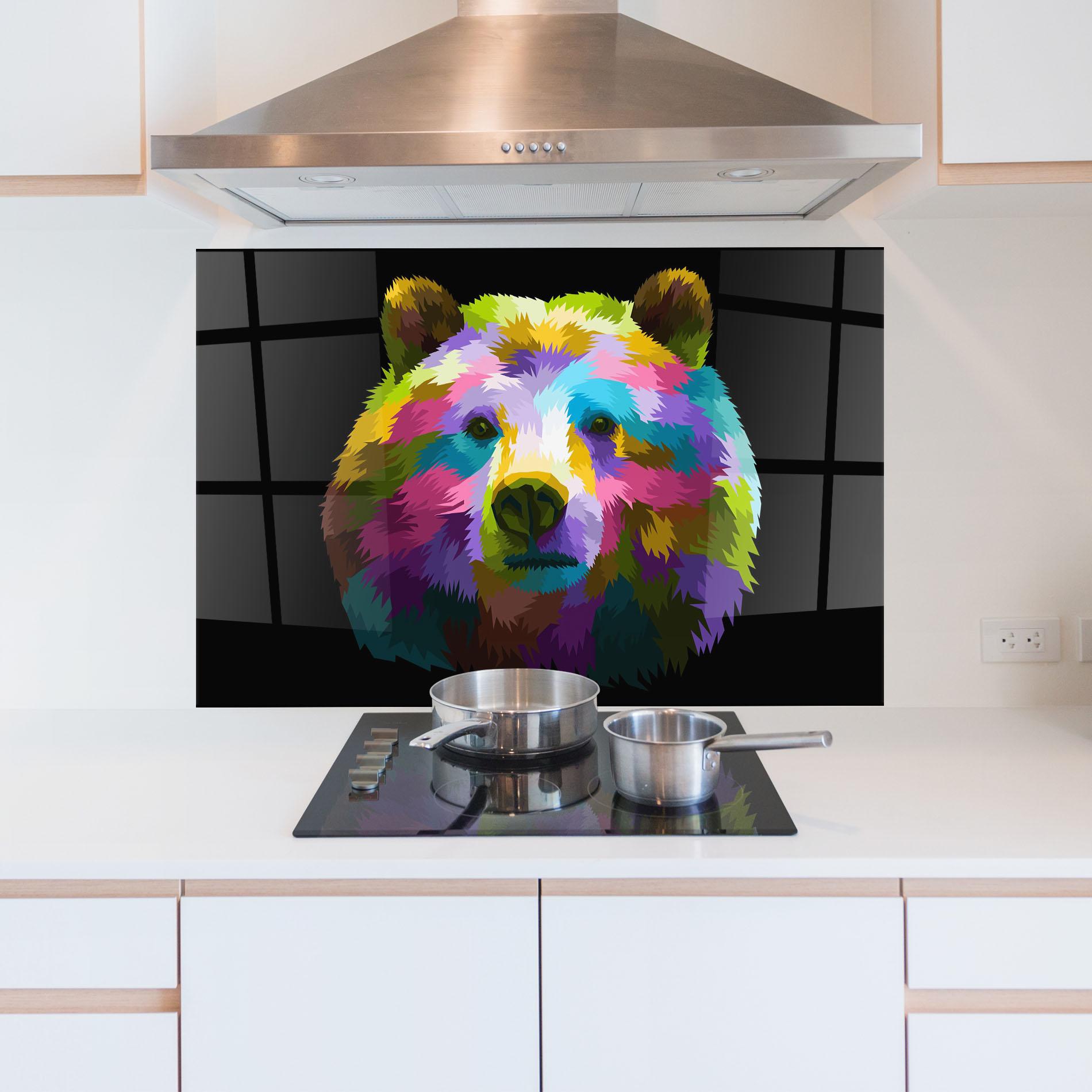 Panel Szklany do Kuchni Colorful Bear Head mockup 5