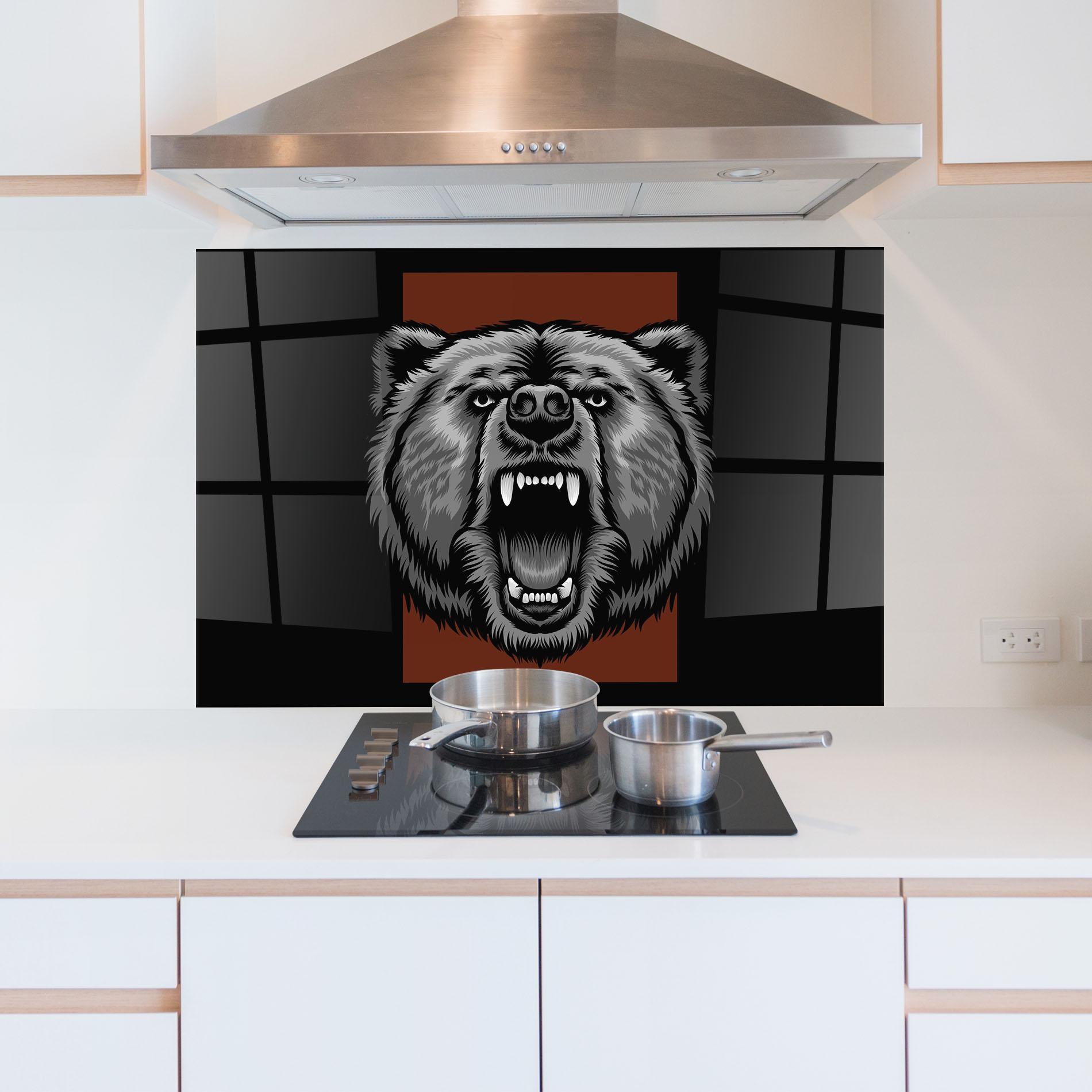 Panel Szklany do Kuchni Grey Bear Head mockup 5