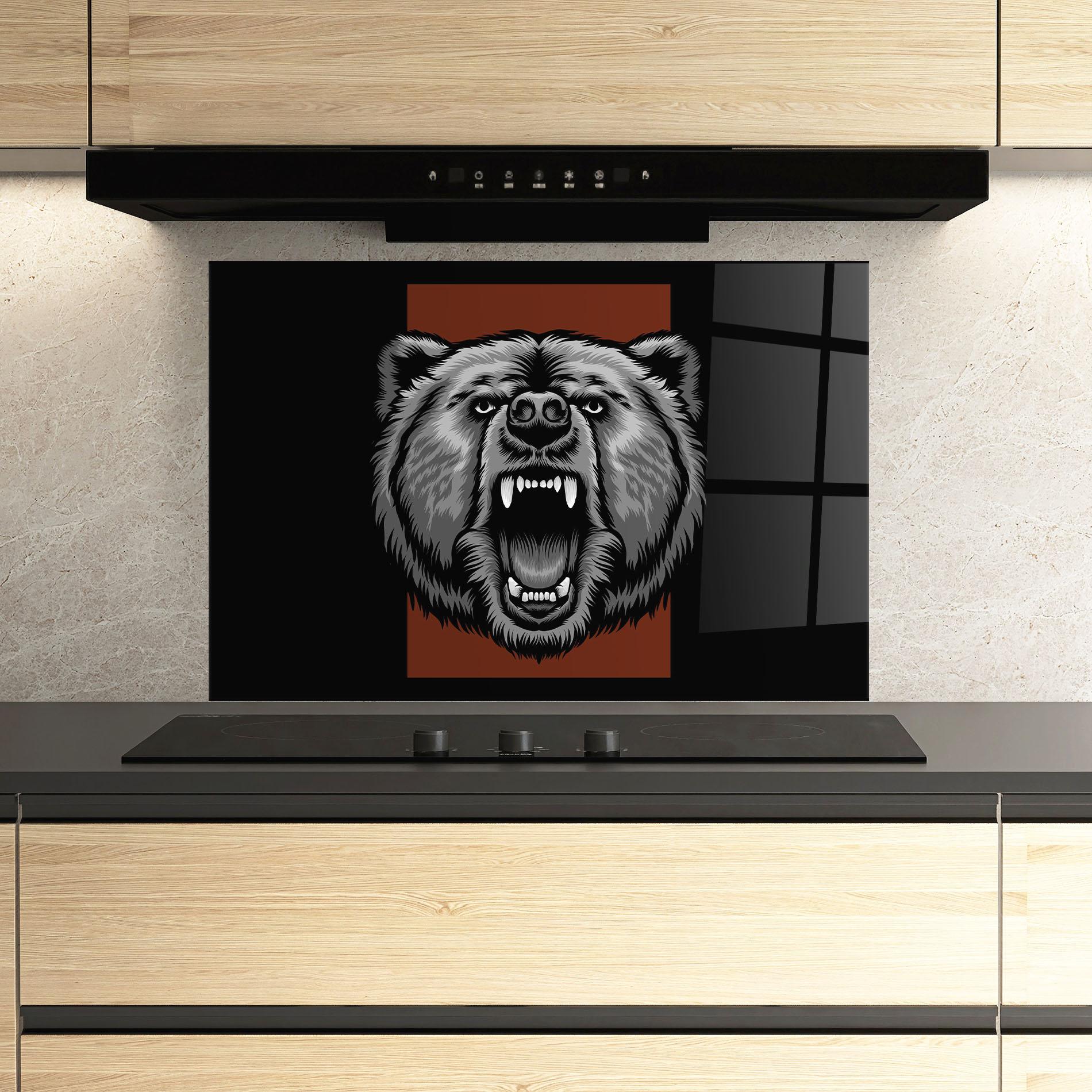Panel Szklany do Kuchni Grey Bear Head mockup 3