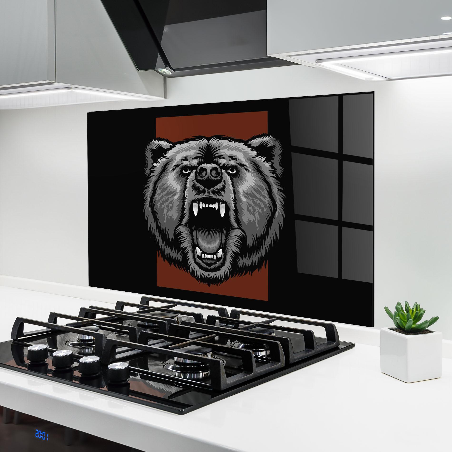 Panel Szklany do Kuchni Grey Bear Head mockup 6