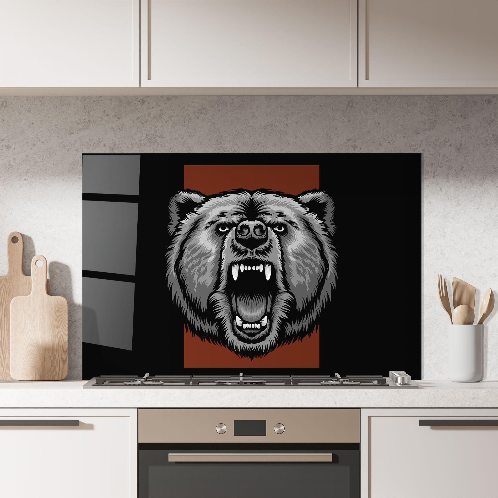 Panel Szklany do Kuchni Grey Bear Head mockup 7