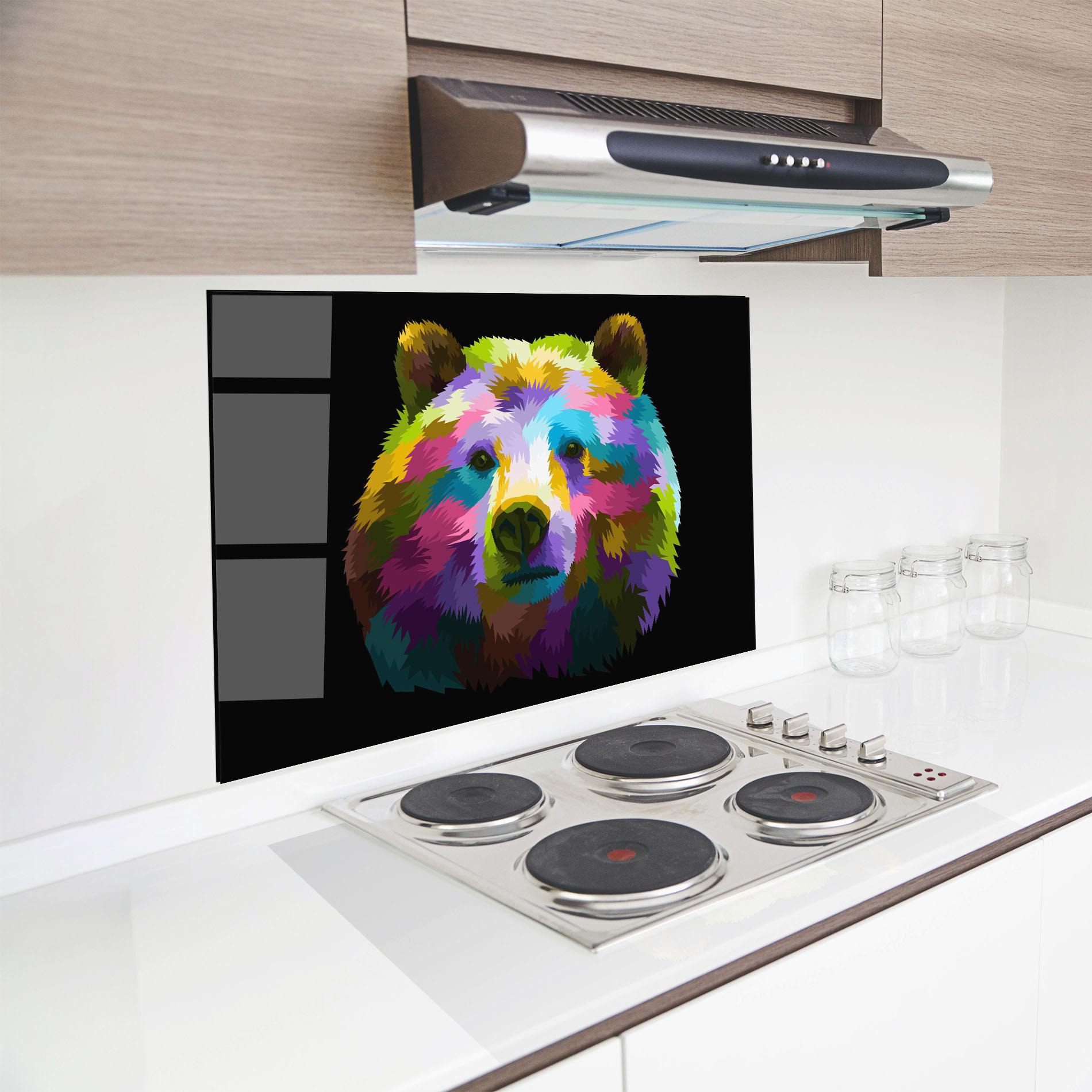 Panel Szklany do Kuchni Colorful Bear Head mockup 8
