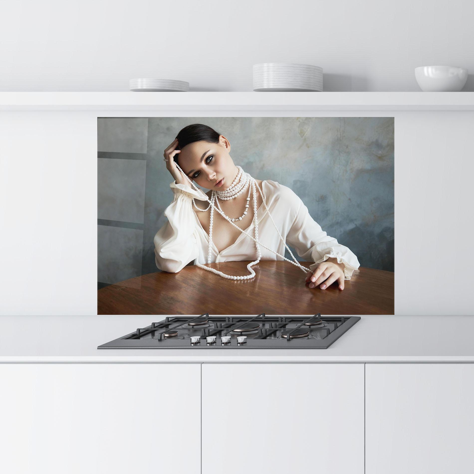 Panel Szklany do Kuchni White Pearl Beads mockup 9