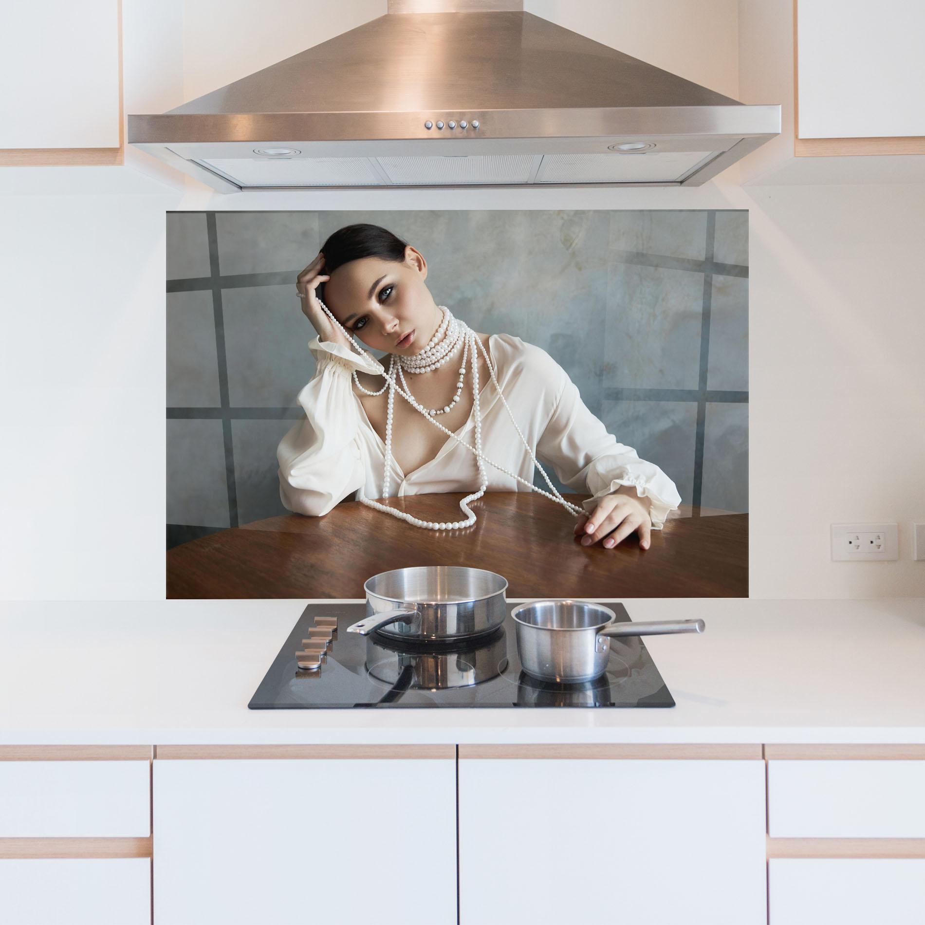 Panel Szklany do Kuchni White Pearl Beads mockup 5