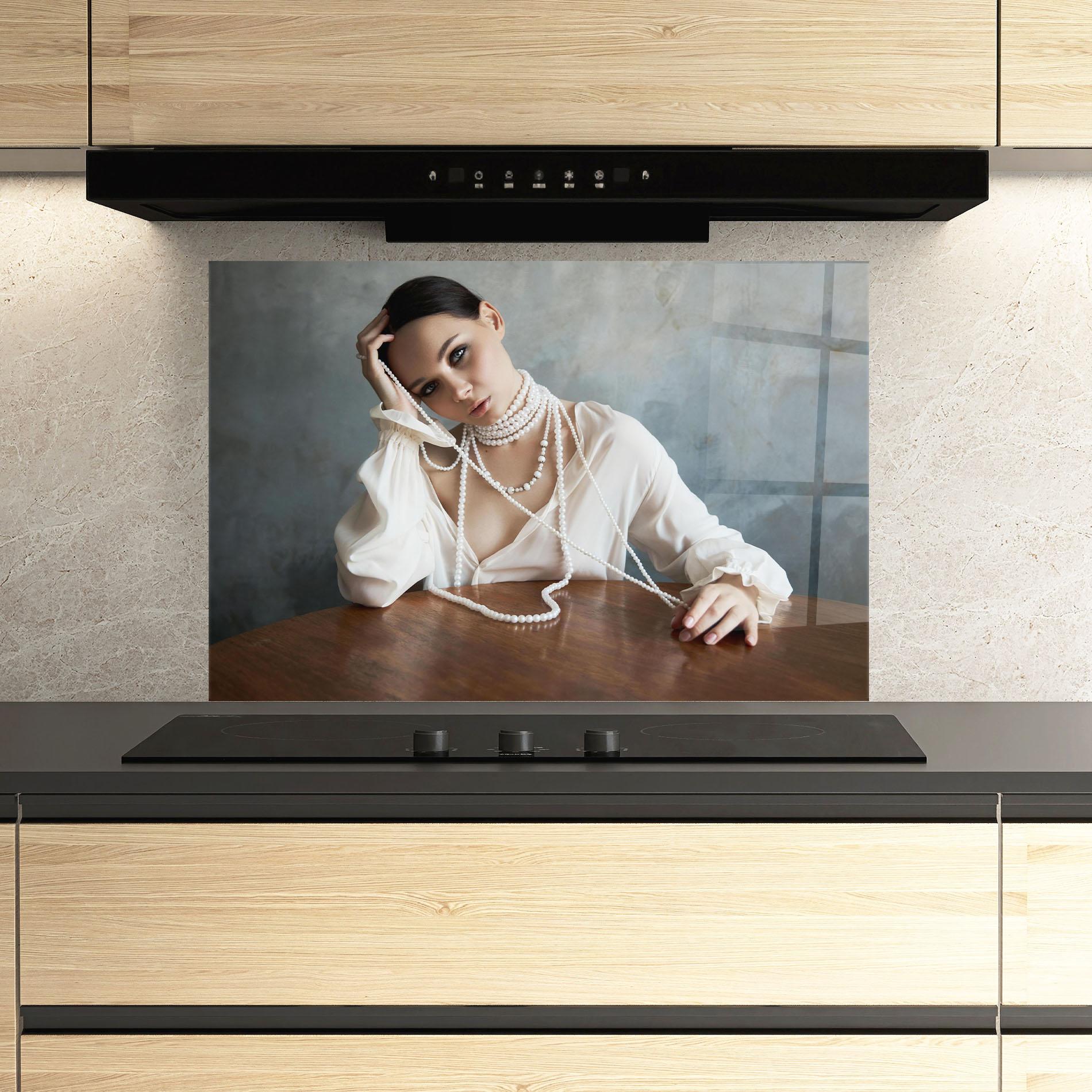 Panel Szklany do Kuchni White Pearl Beads mockup 3