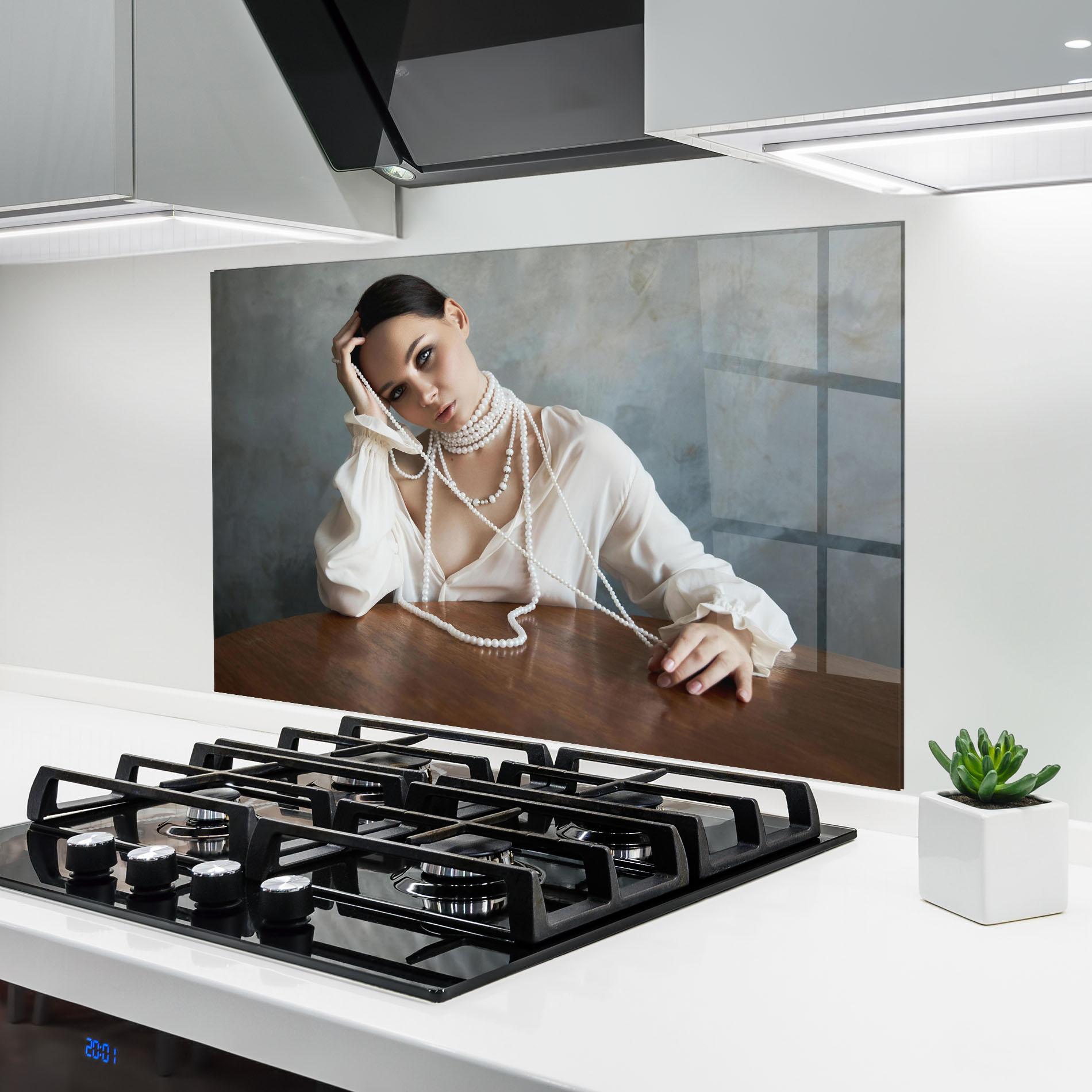 Panel Szklany do Kuchni White Pearl Beads mockup 6