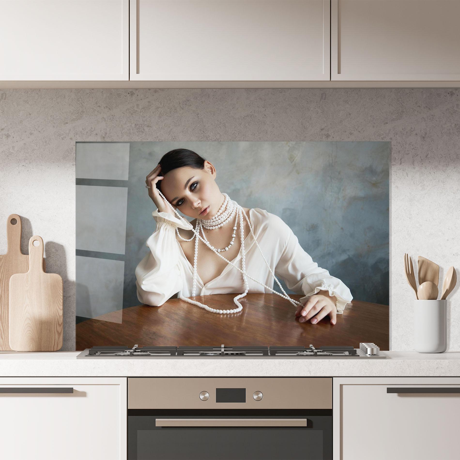 Panel Szklany do Kuchni White Pearl Beads mockup 7