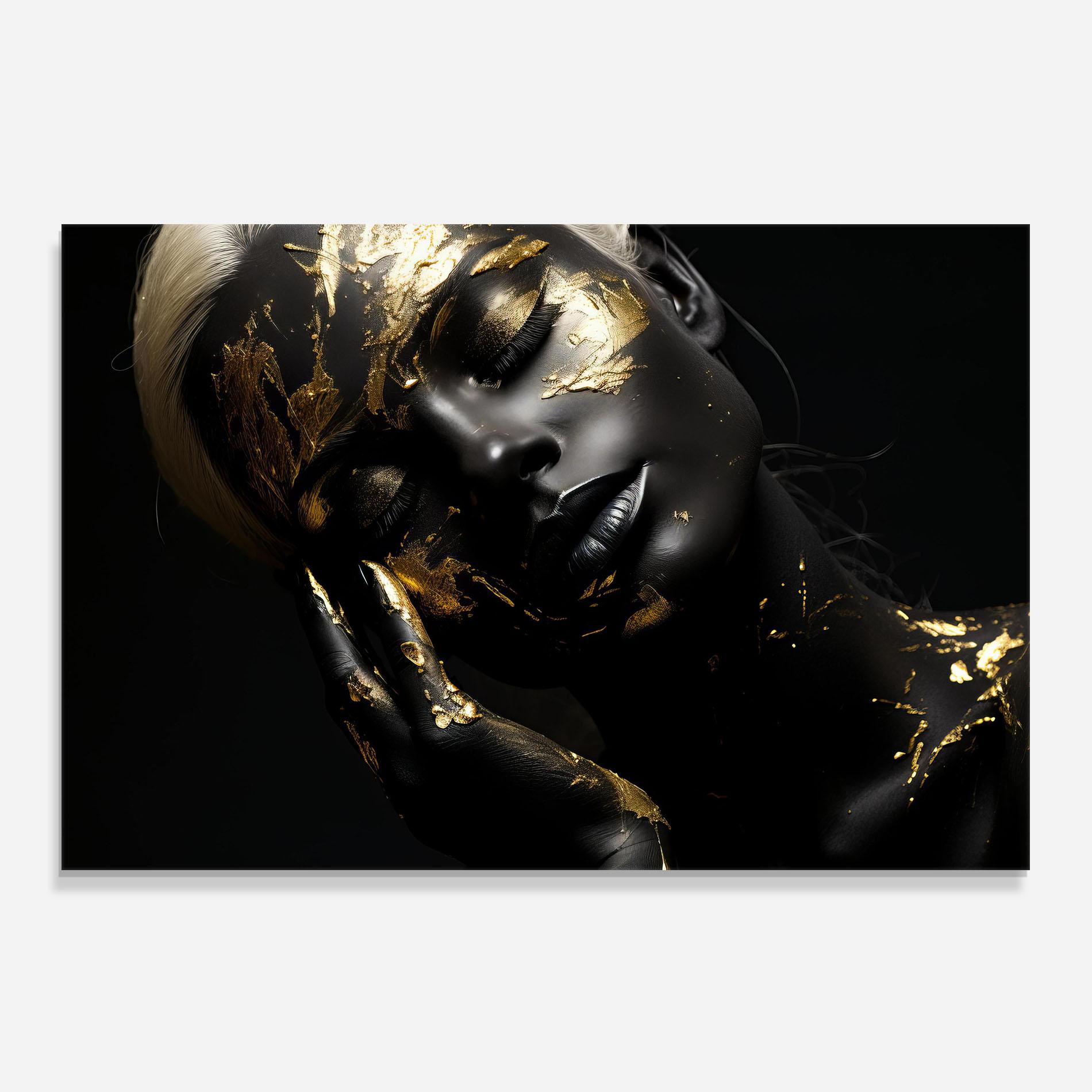 Panel Szklany do Kuchni Gold Makeup On Black mockup 0