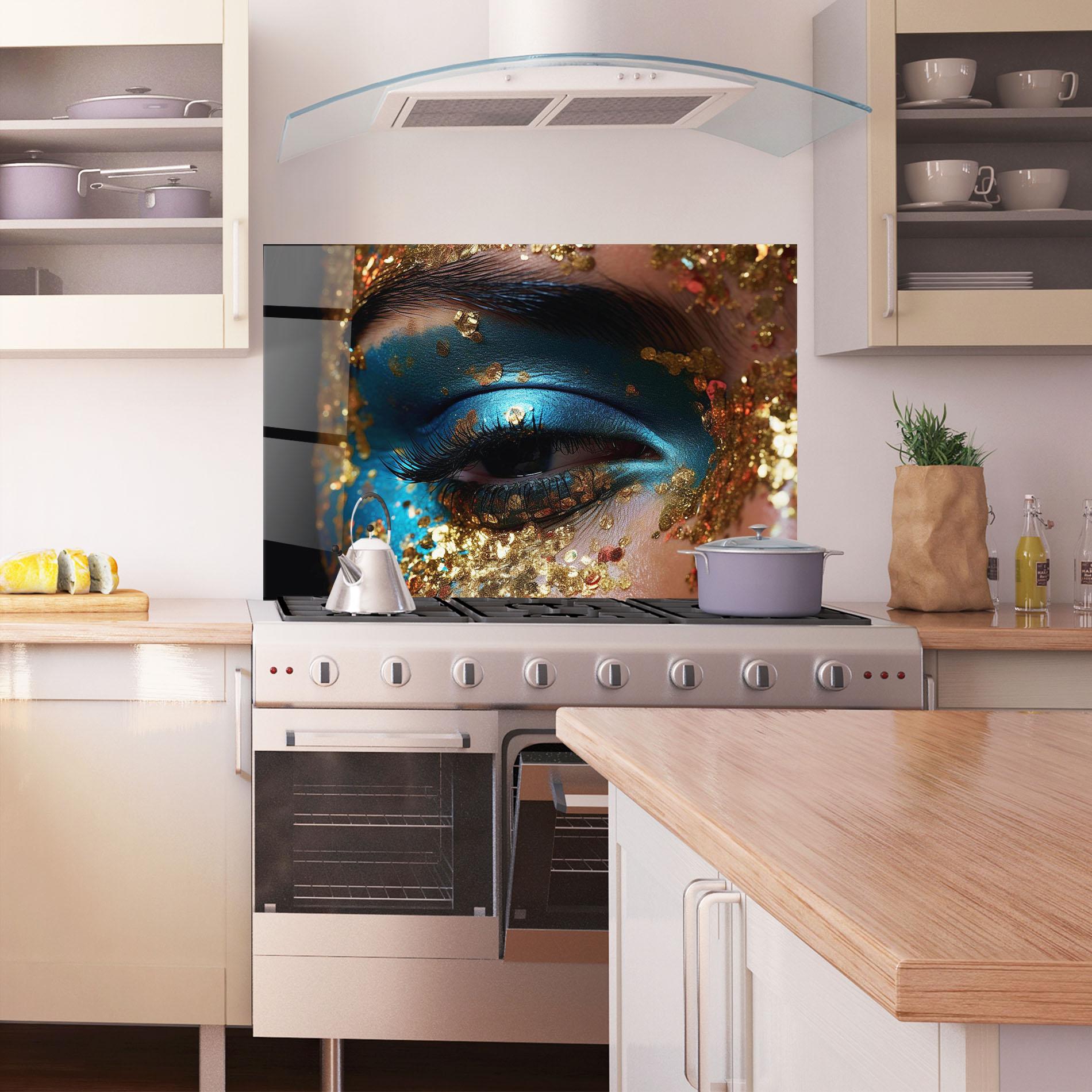 Panel Szklany do Kuchni Blue Gold Glitter mockup 1