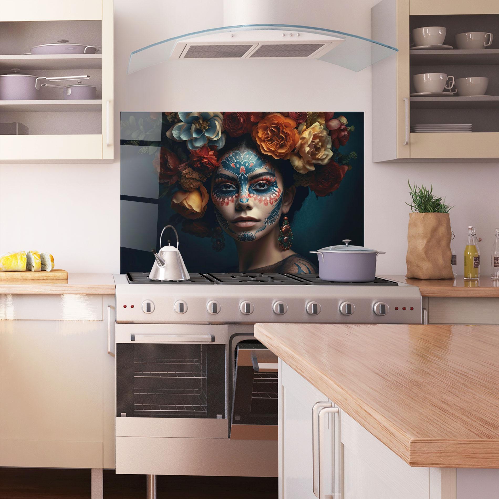 Panel Szklany do Kuchni Skull Makeup mockup 1