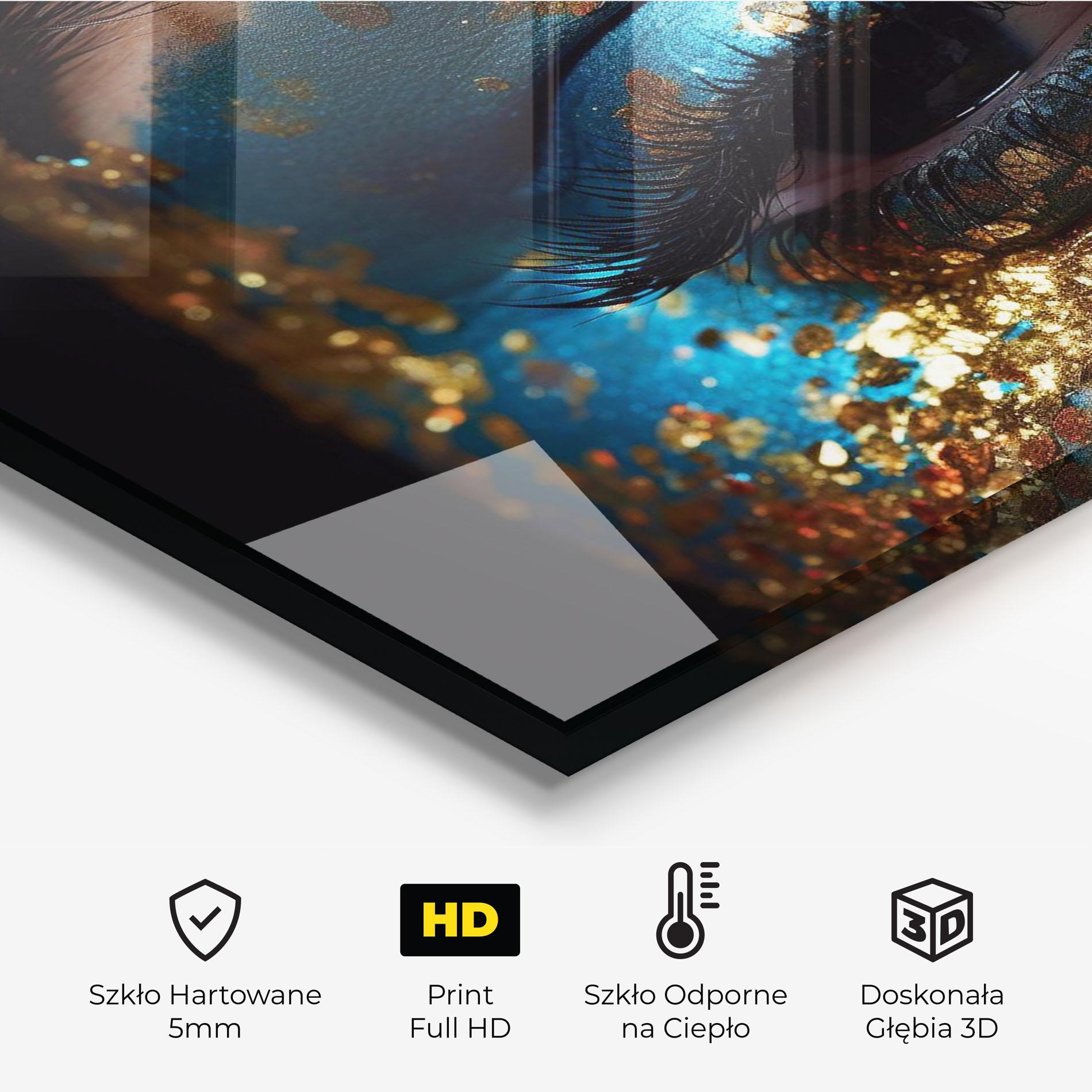 Panel Szklany do Kuchni Blue Gold Glitter mockup 2