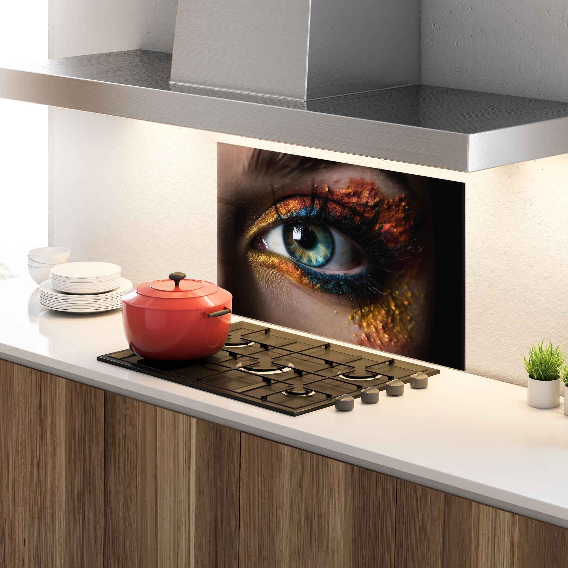 Panel Szklany do Kuchni Blue Green Eye Makeup mockup 4