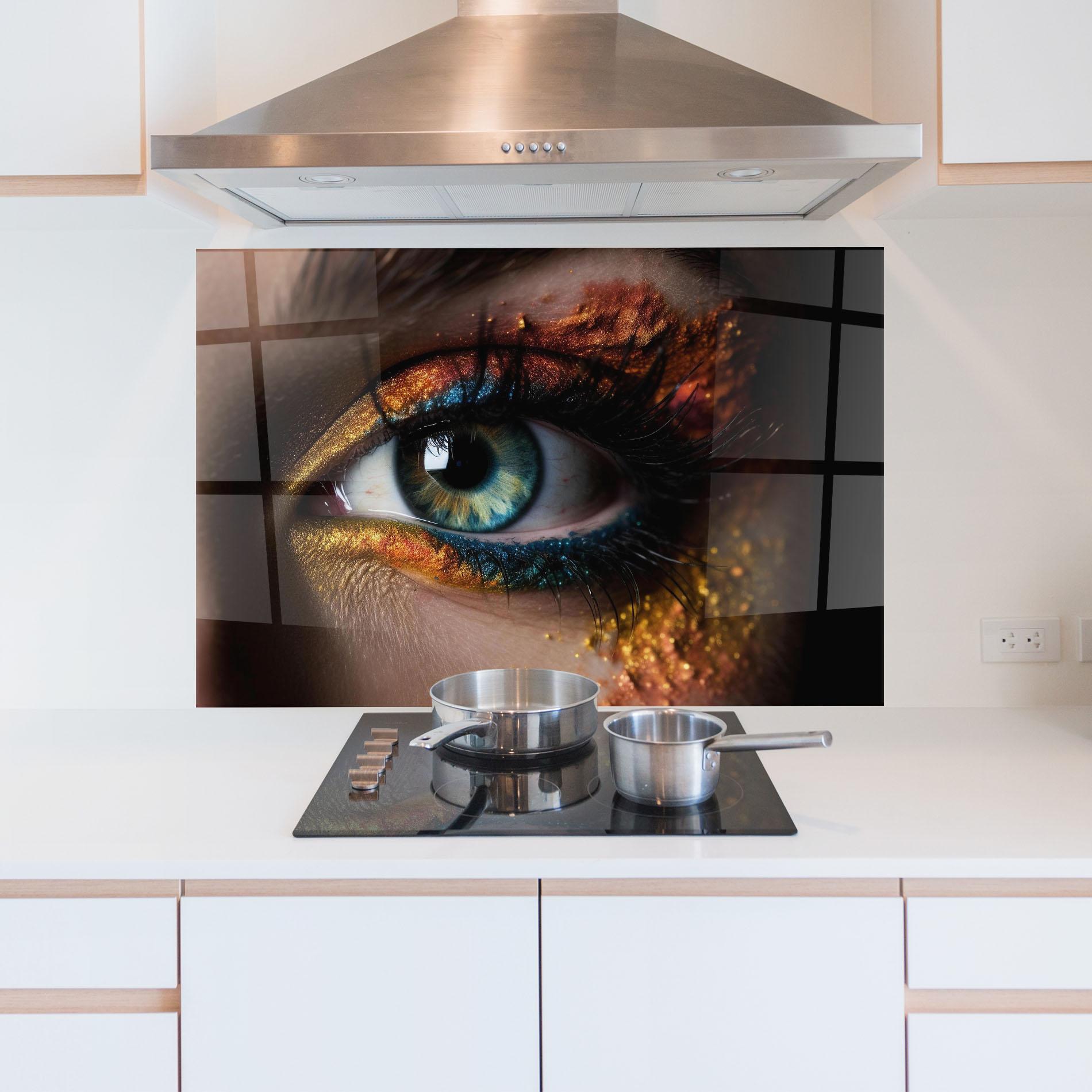 Panel Szklany do Kuchni Blue Green Eye Makeup mockup 5