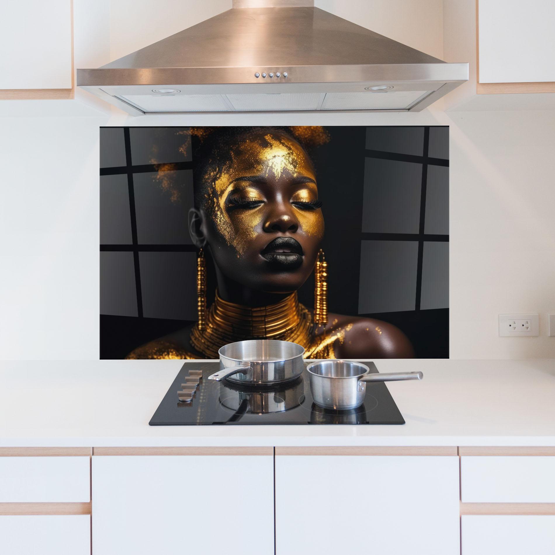 Panel Szklany do Kuchni Gold Makeup Black Lips mockup 5