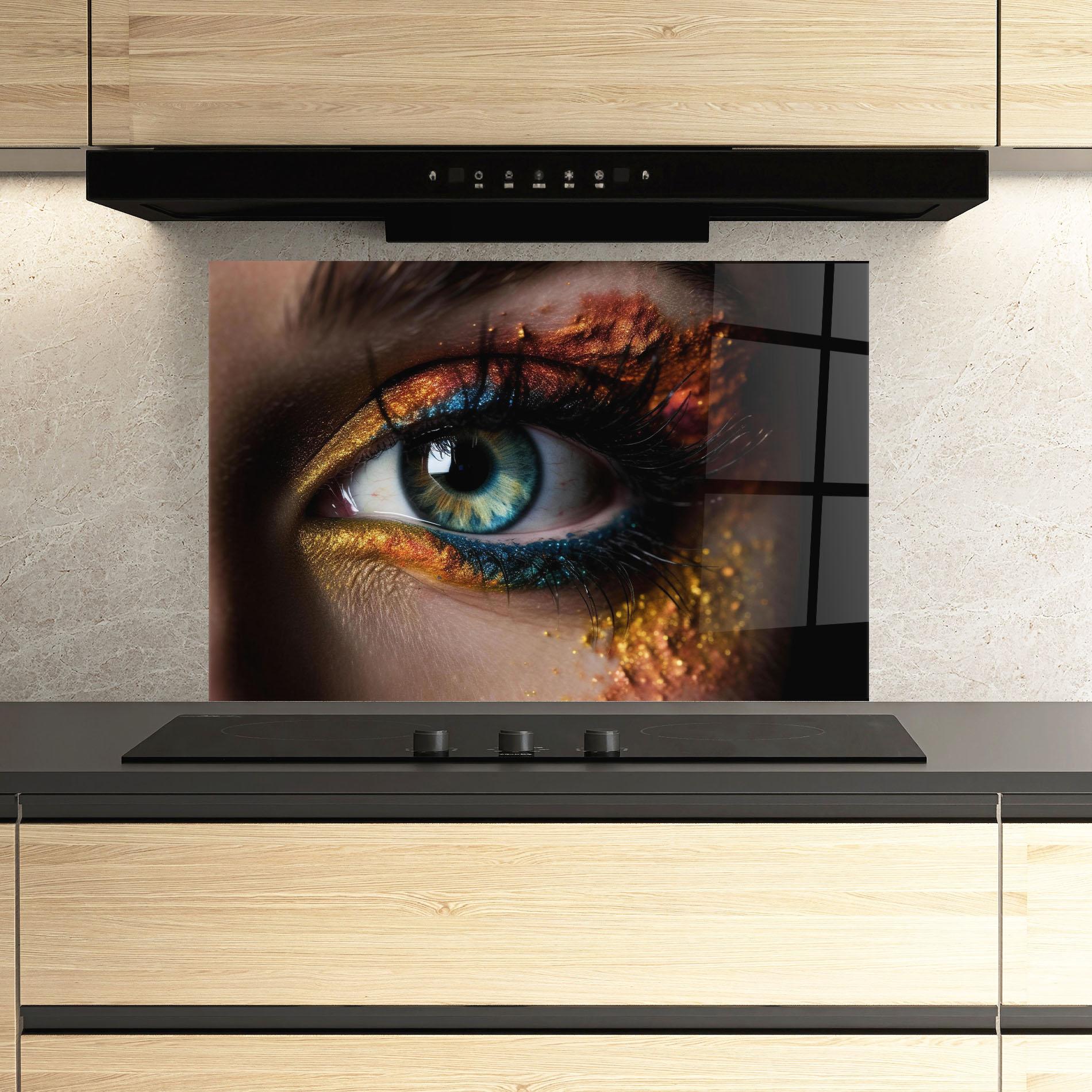 Panel Szklany do Kuchni Blue Green Eye Makeup mockup 3